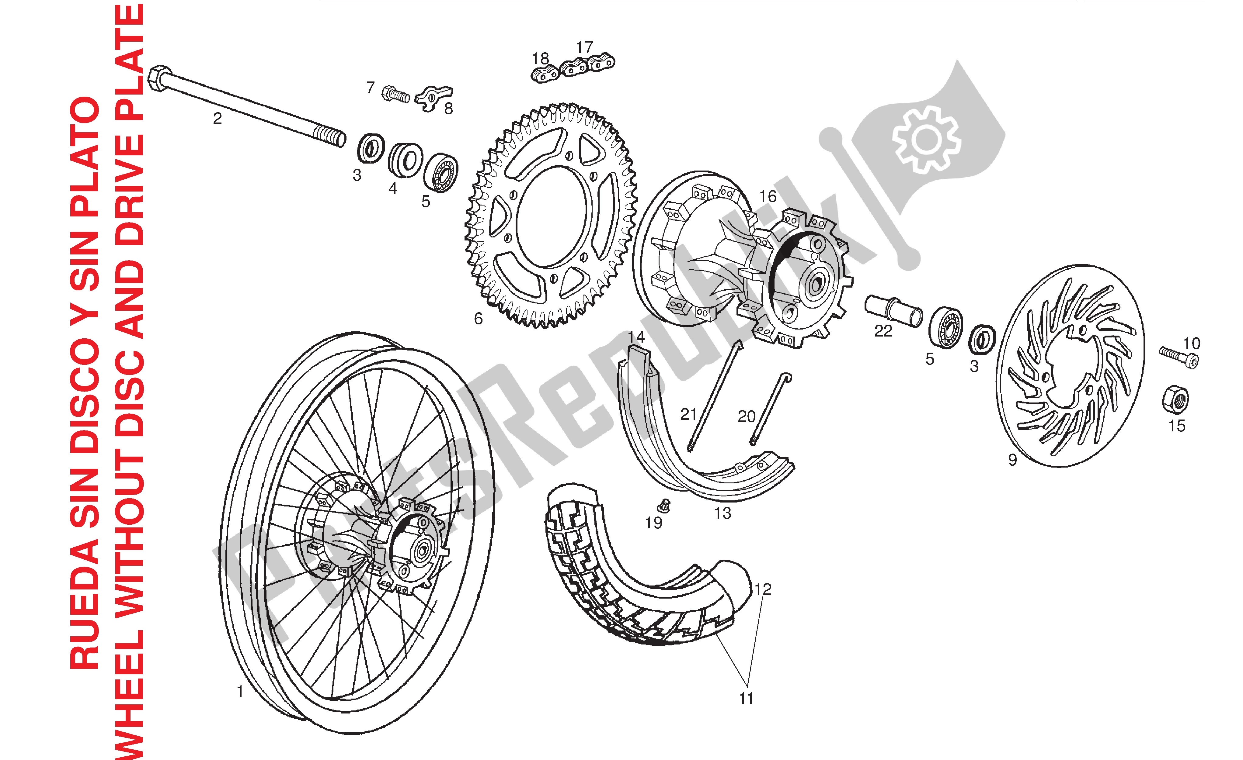 All parts for the Rear Wheel of the Derbi Senda DRD SM 50 2005 - 2008