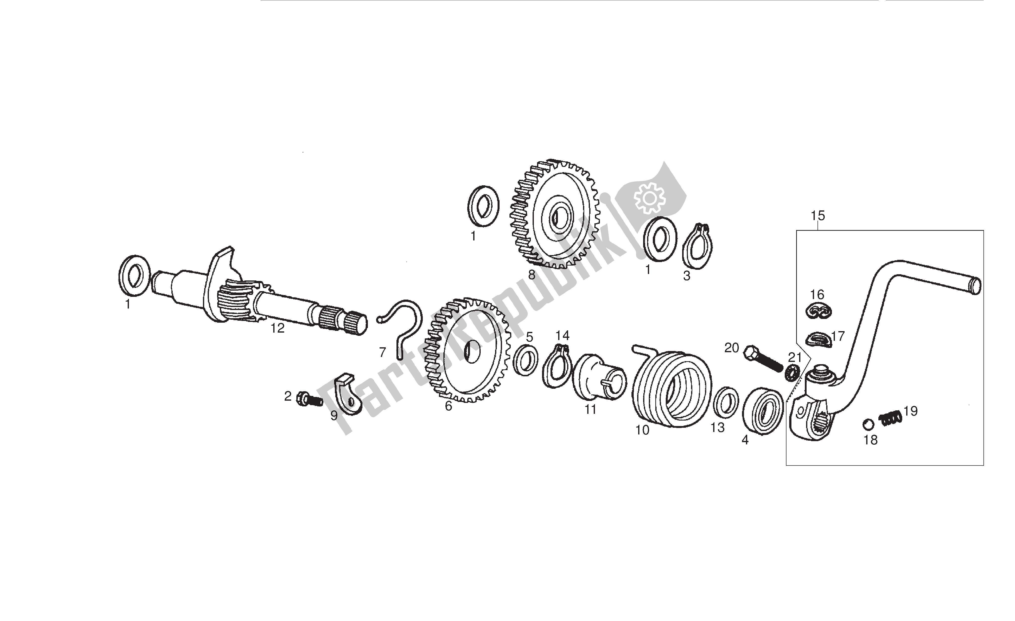 All parts for the Kickstarter of the Derbi Senda DRD SM 50 2005 - 2008