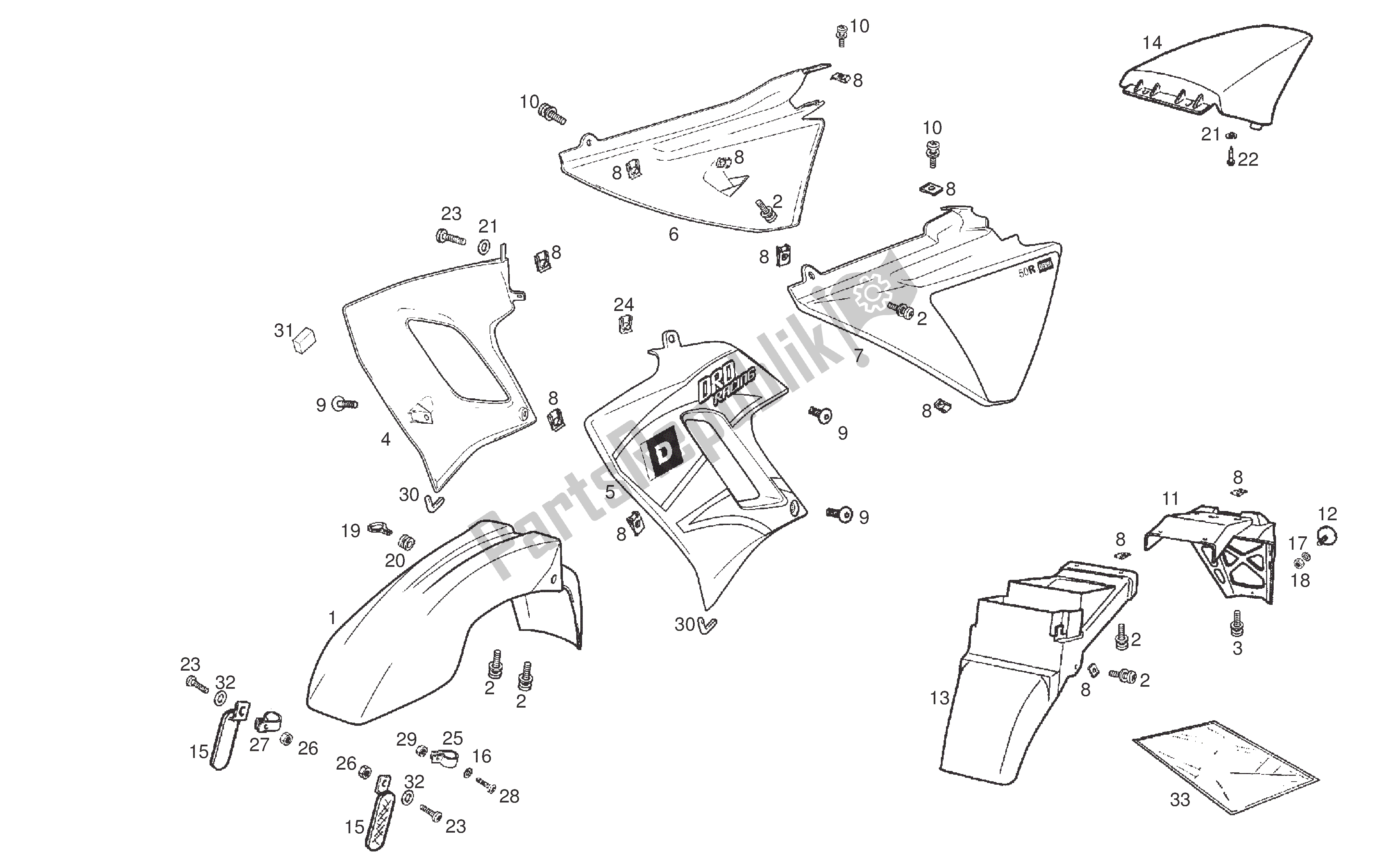 Toutes les pièces pour le Pièces D'installation De Capot du Derbi Senda R 50 2006