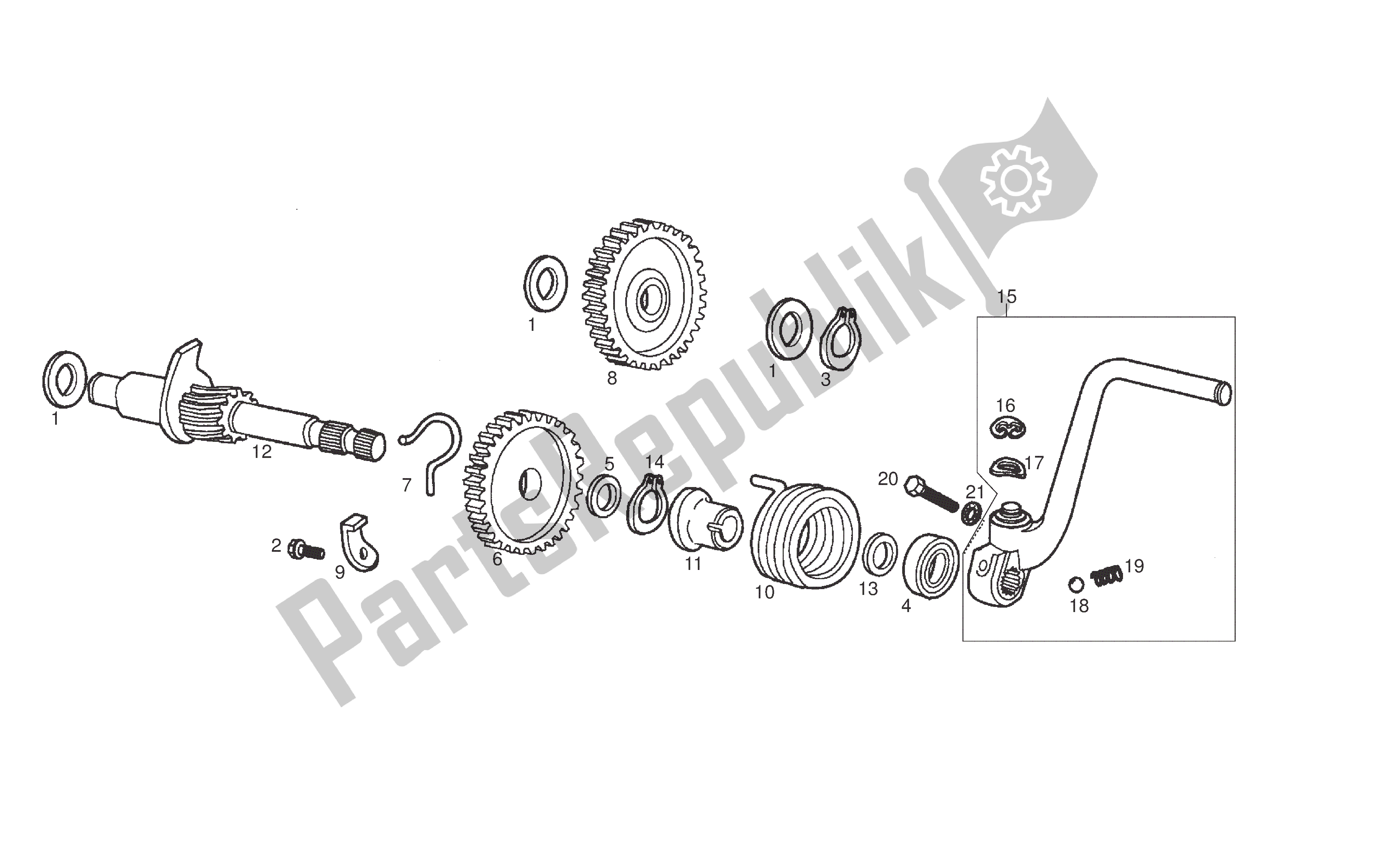 Toutes les pièces pour le Kickstarter du Derbi Senda R 50 2006