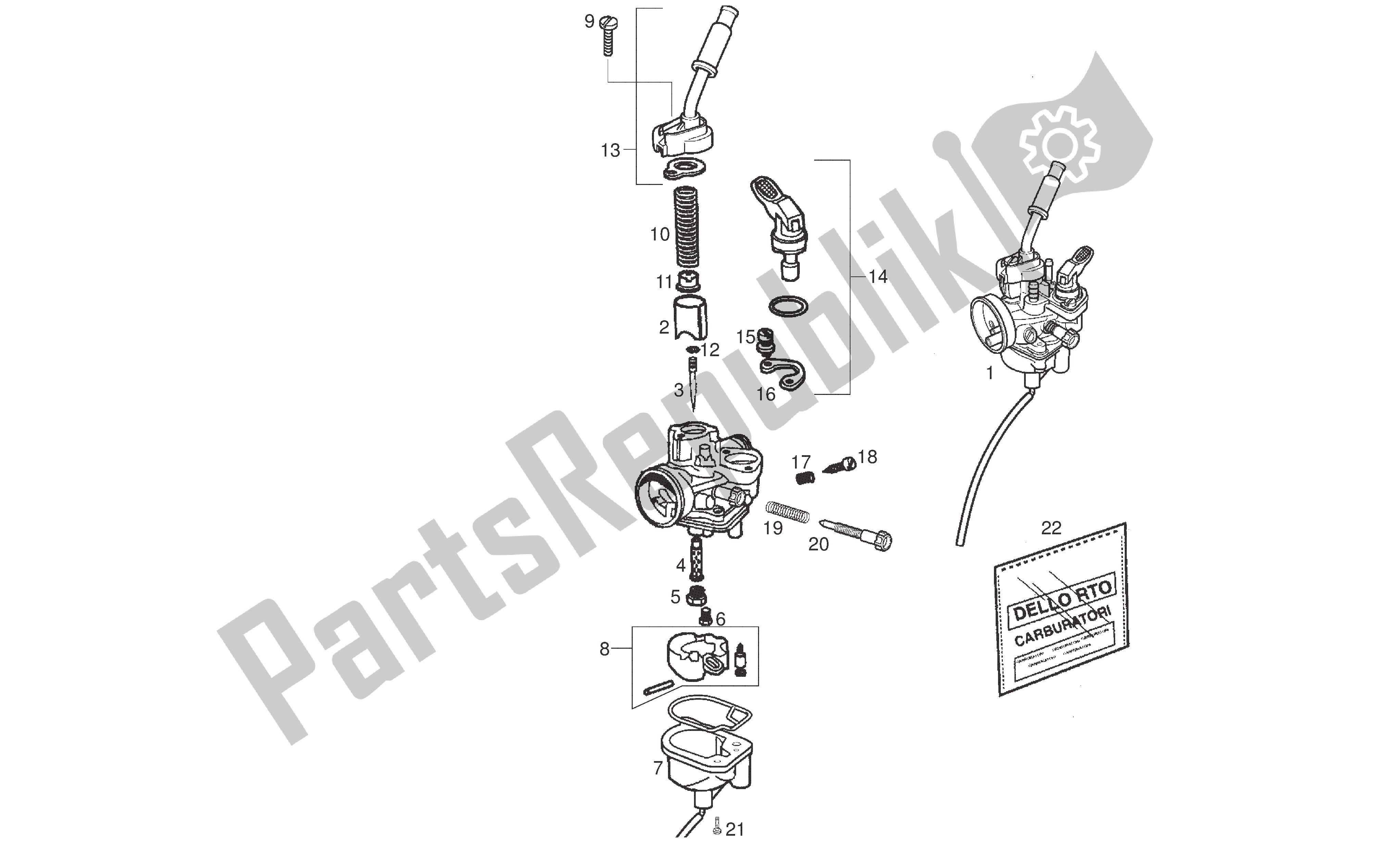All parts for the Carburetor of the Derbi Senda R 50 2006