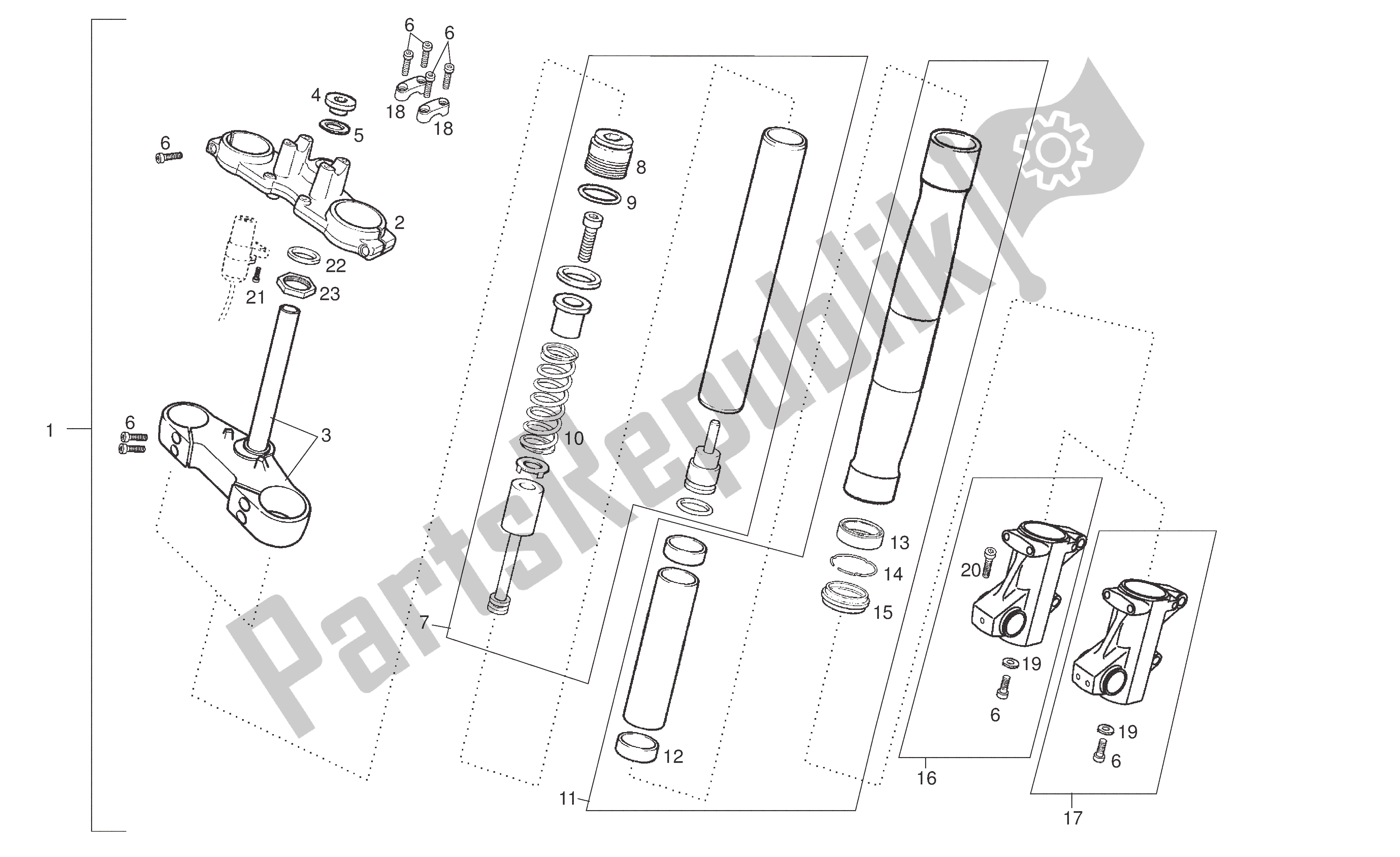 Toutes les pièces pour le Fourche Avant du Derbi Senda R 50 2005