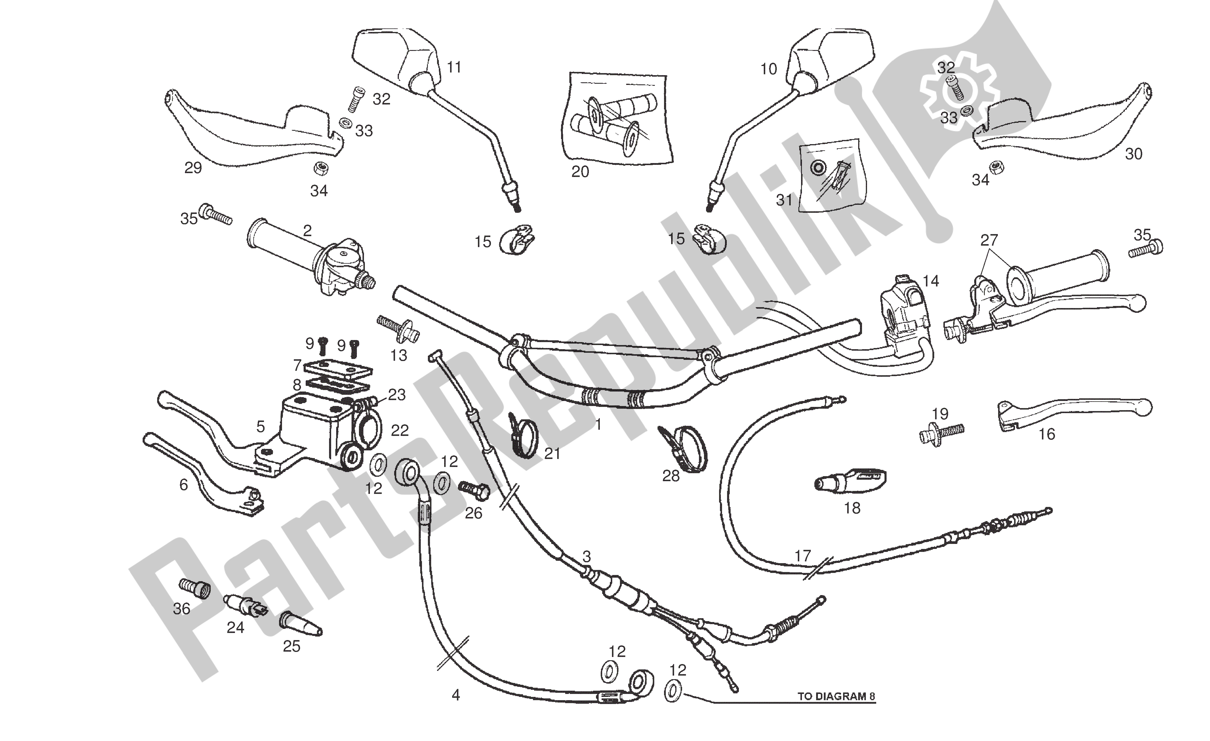 Todas as partes de Guiador E Controles do Derbi Senda R 50 2005