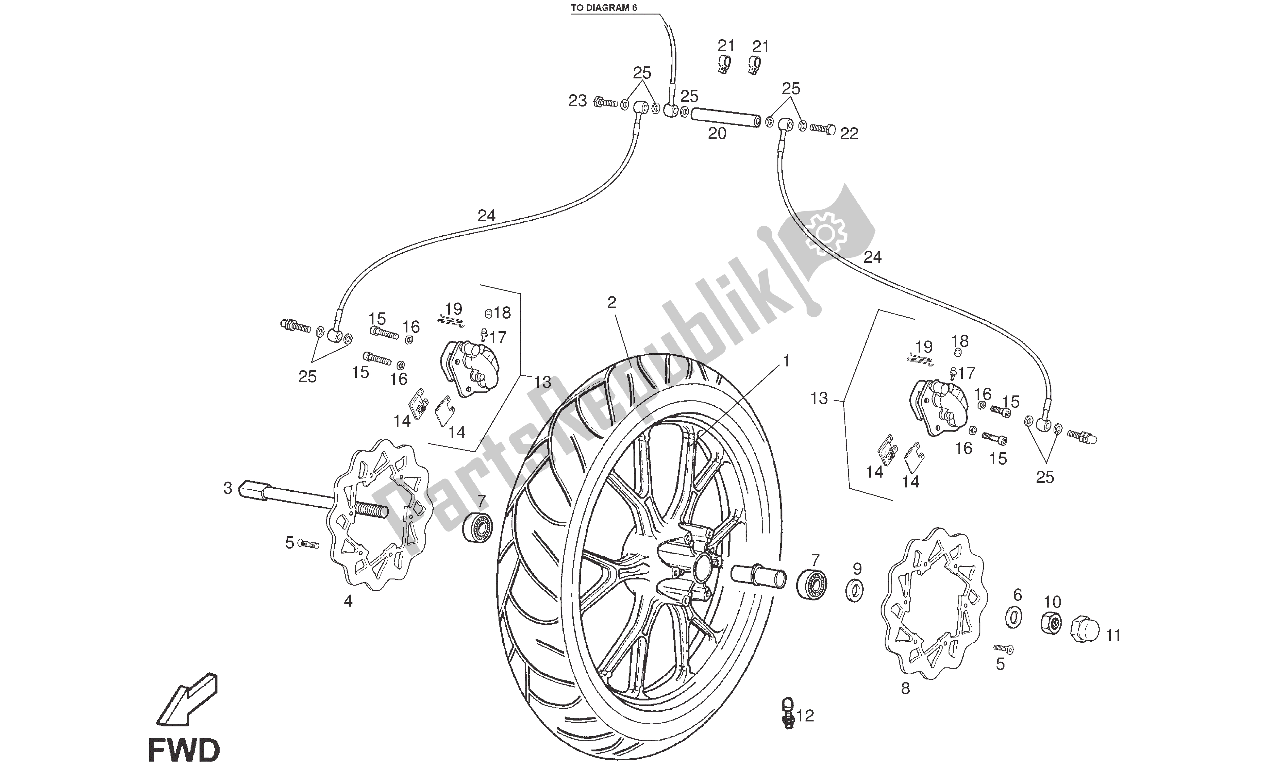 All parts for the Front Wheel of the Derbi Senda R 50 2005