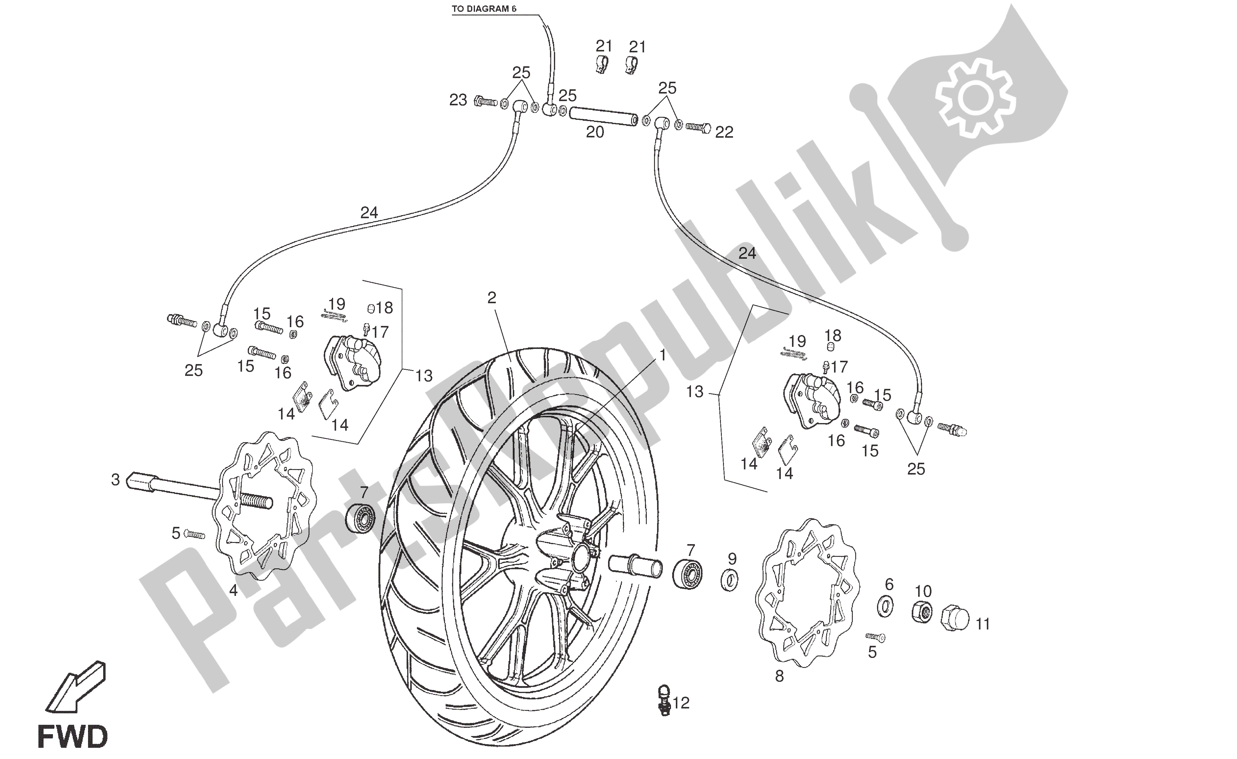 All parts for the Front Wheel of the Derbi Senda R 50 2007