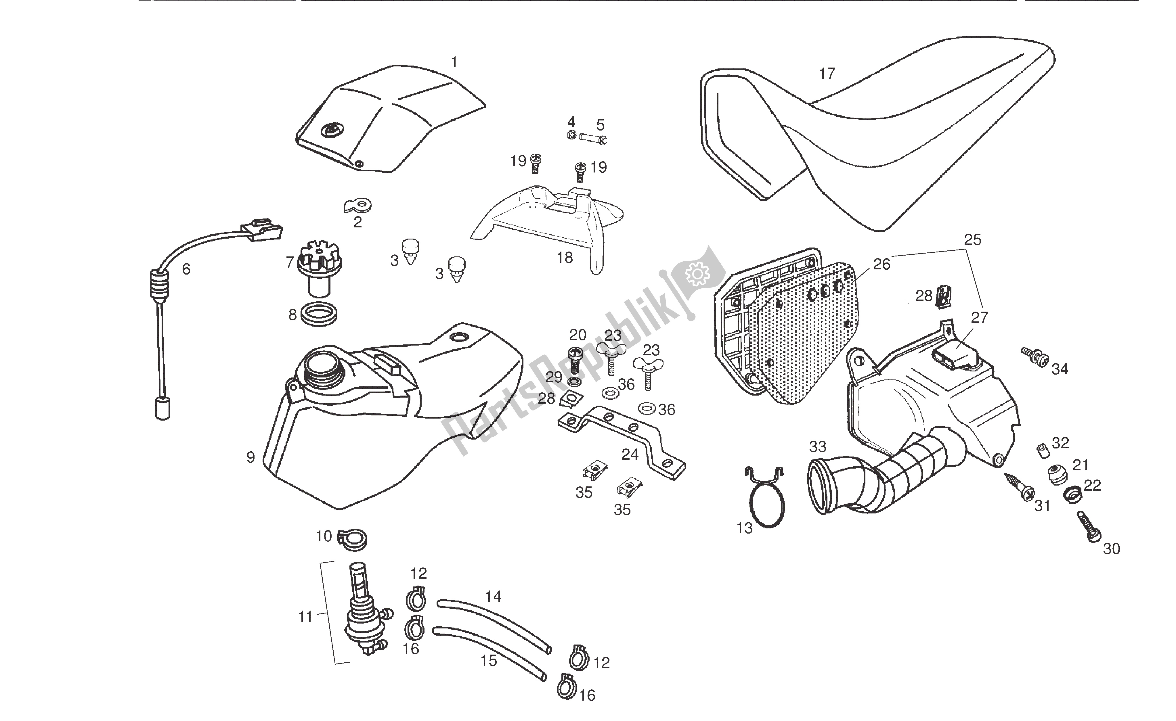 Toutes les pièces pour le Reservoir - Boite Filtre - Selle du Derbi Senda R 50 2008