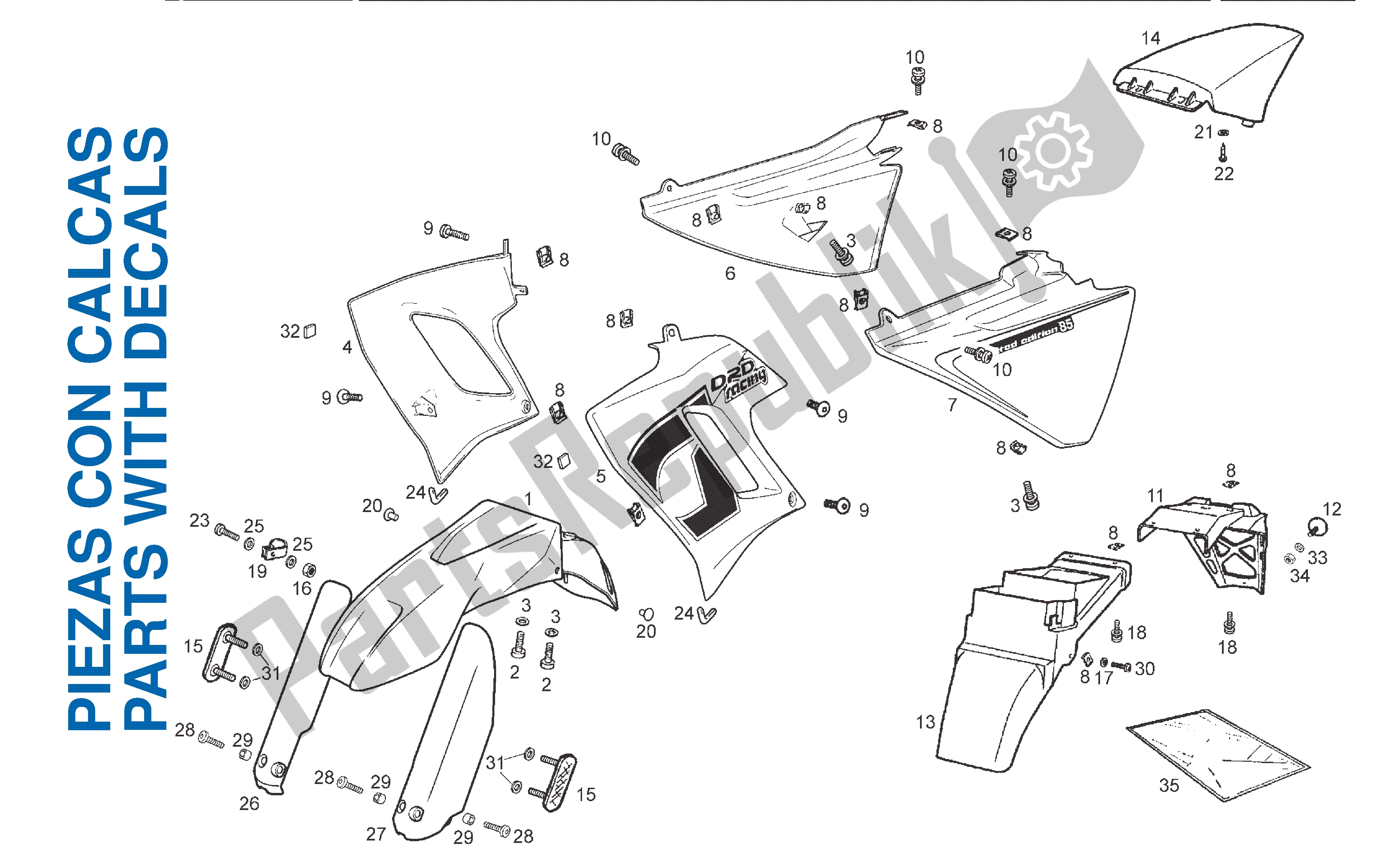 Toutes les pièces pour le Pièces D'installation De Capot du Derbi Senda R 50 2008