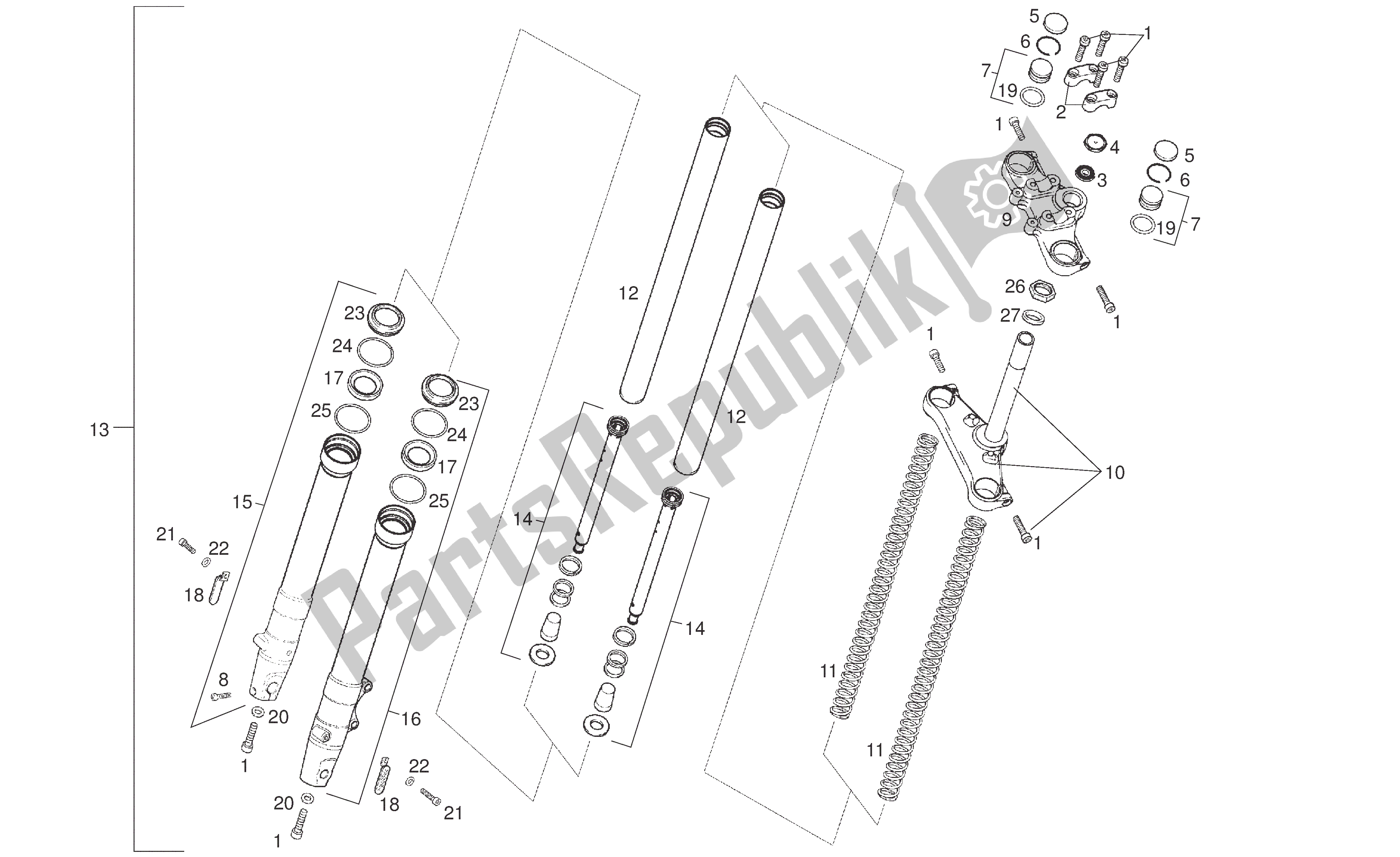 All parts for the Front Fork of the Derbi Senda DRD R 50 2005
