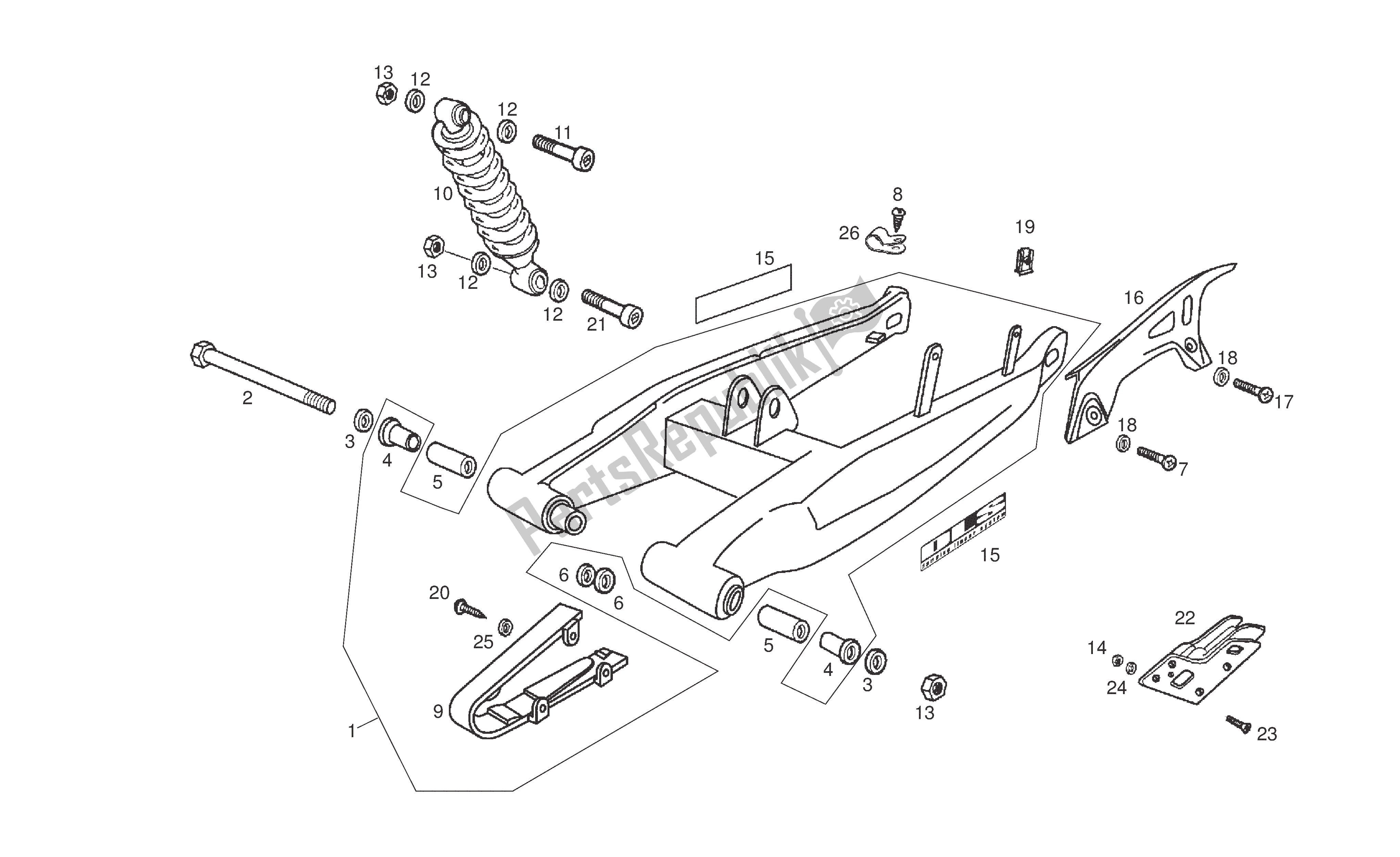 All parts for the Swing Arm - Shock Absorber of the Derbi Senda DRD R 50 2005