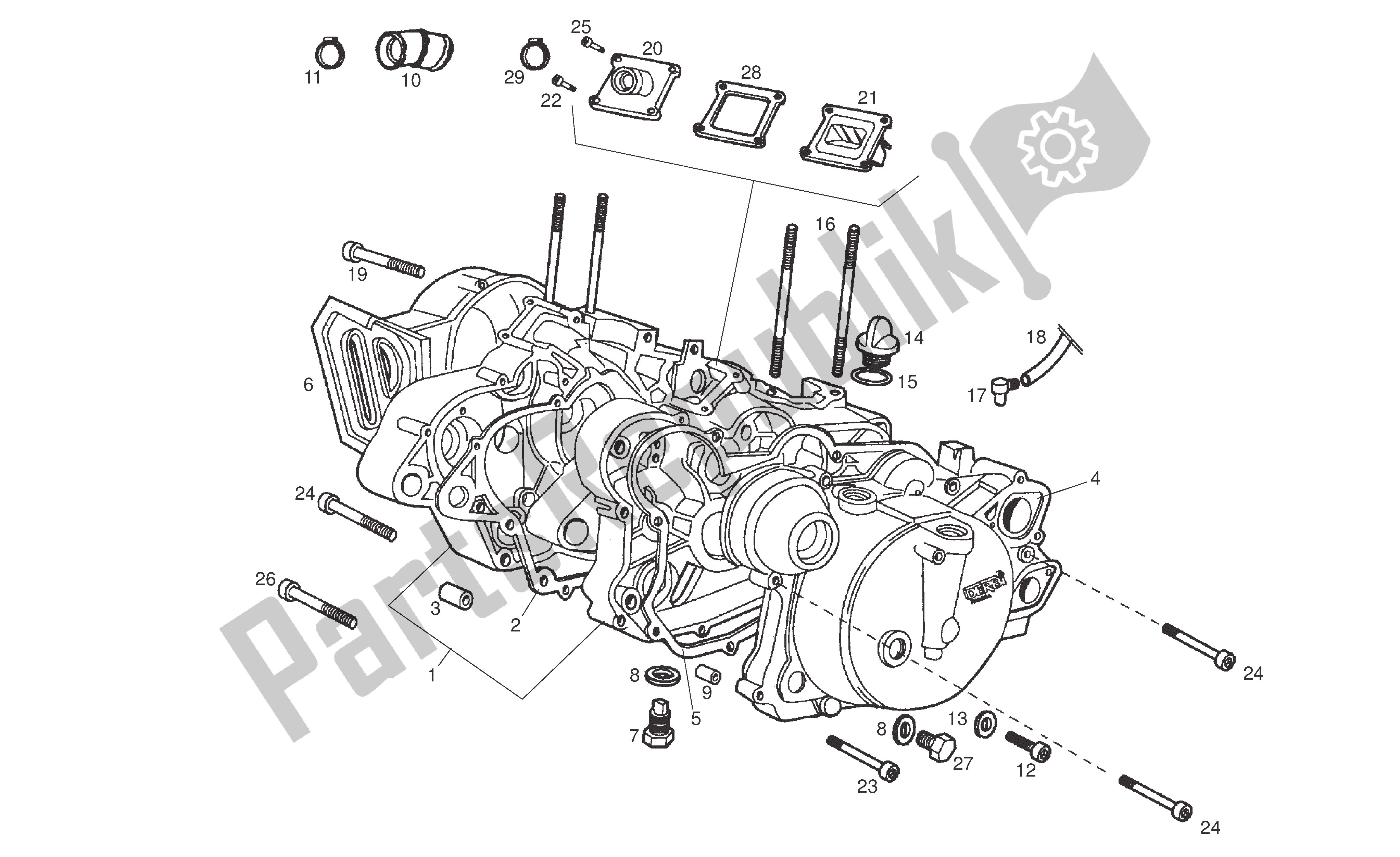 All parts for the Cranckase of the Derbi Senda DRD R 50 2005
