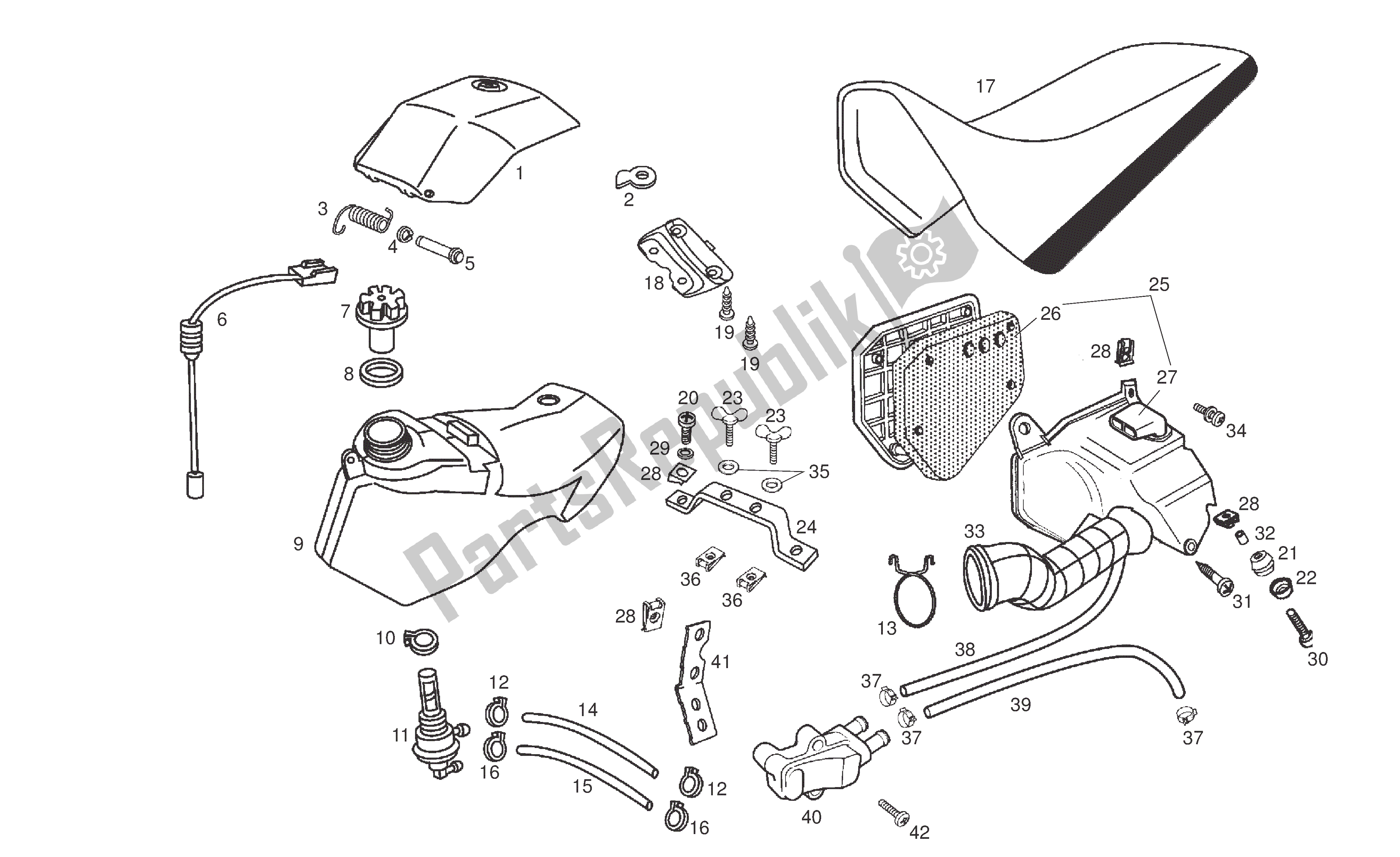 Toutes les pièces pour le Reservoir - Boite Filtre - Selle du Derbi Senda DRD R 50 2006