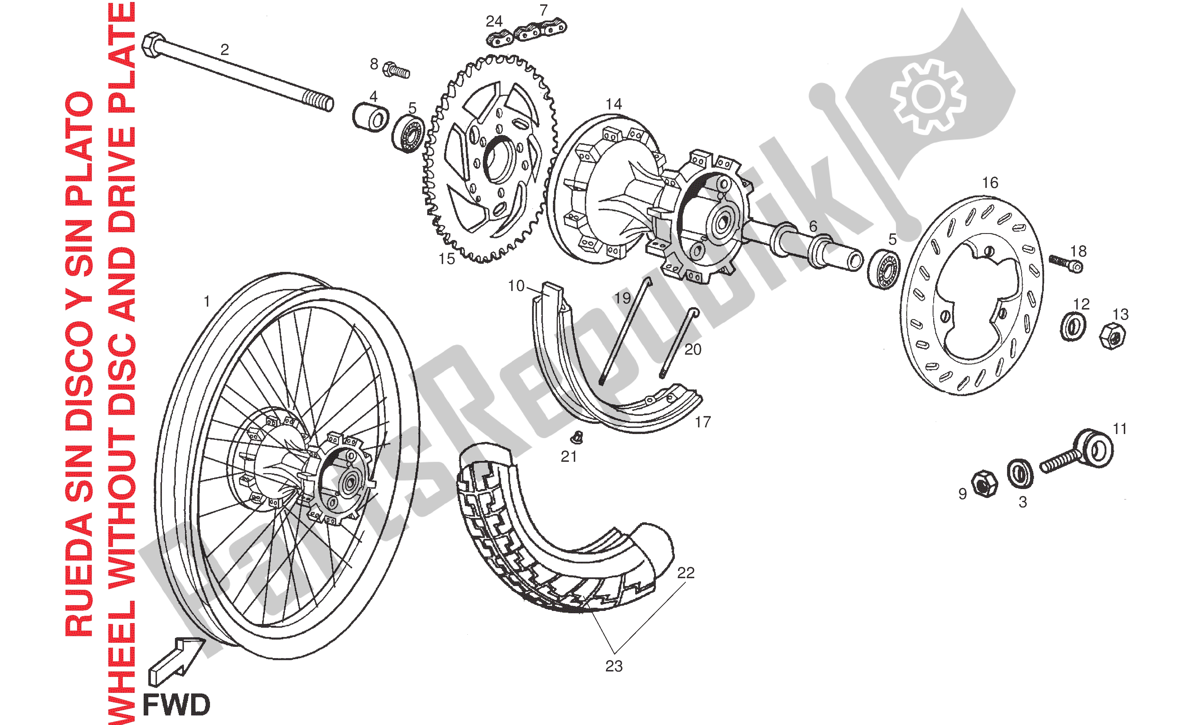 Toutes les pièces pour le Roue Arrière du Derbi Senda R 50 2008