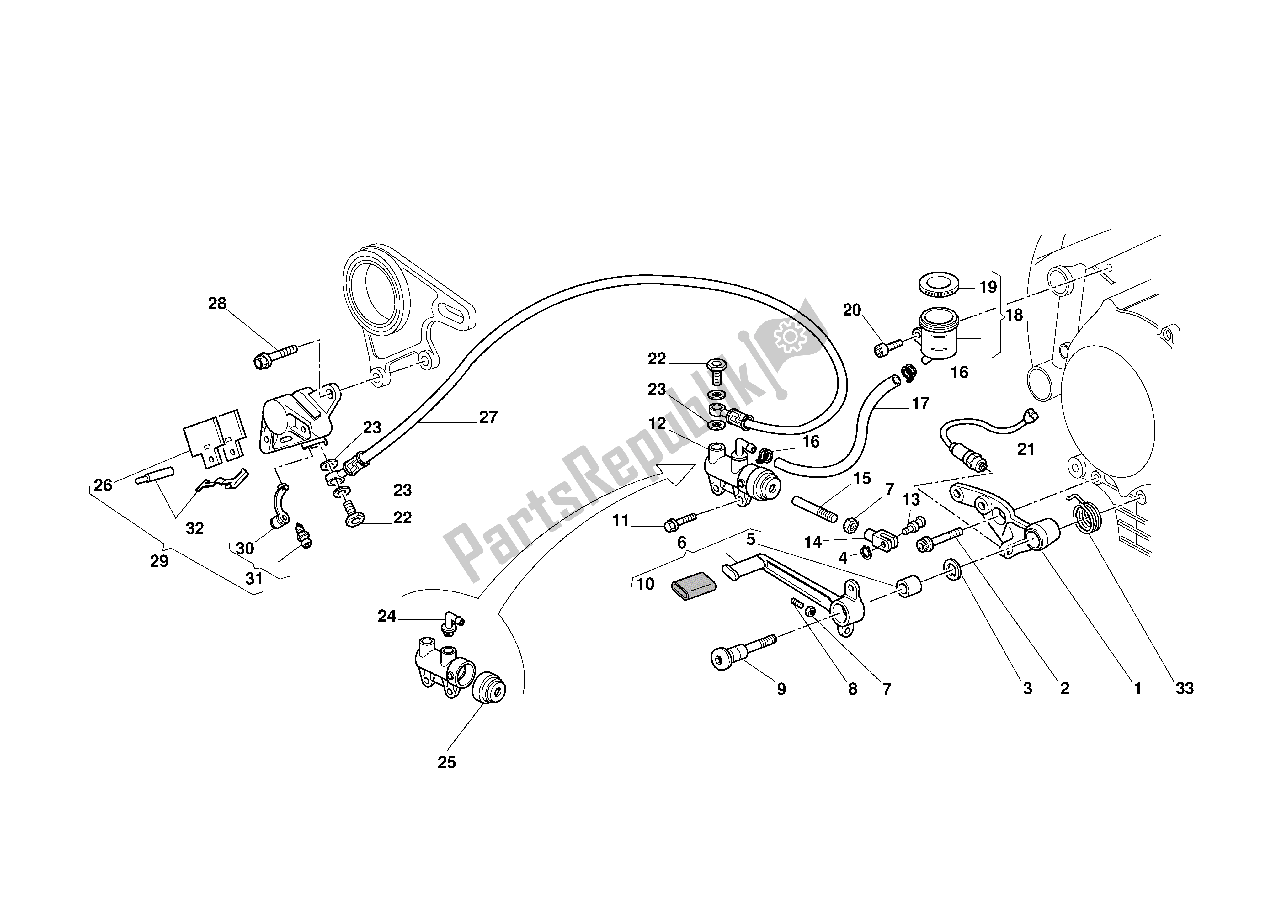 All parts for the Rear Hydraulic Brake of the Ducati 748 2001