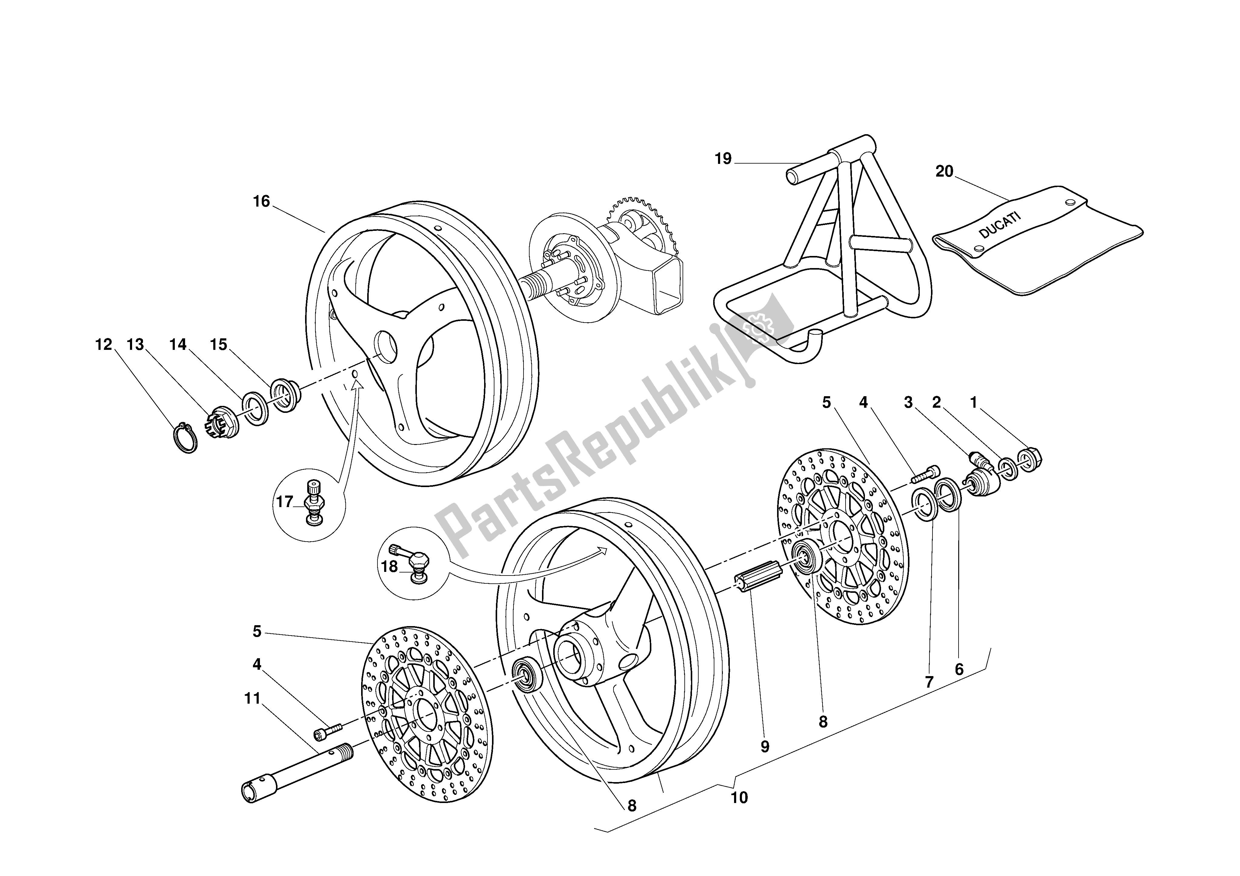 All parts for the Front And Rearwheels of the Ducati 748 2001