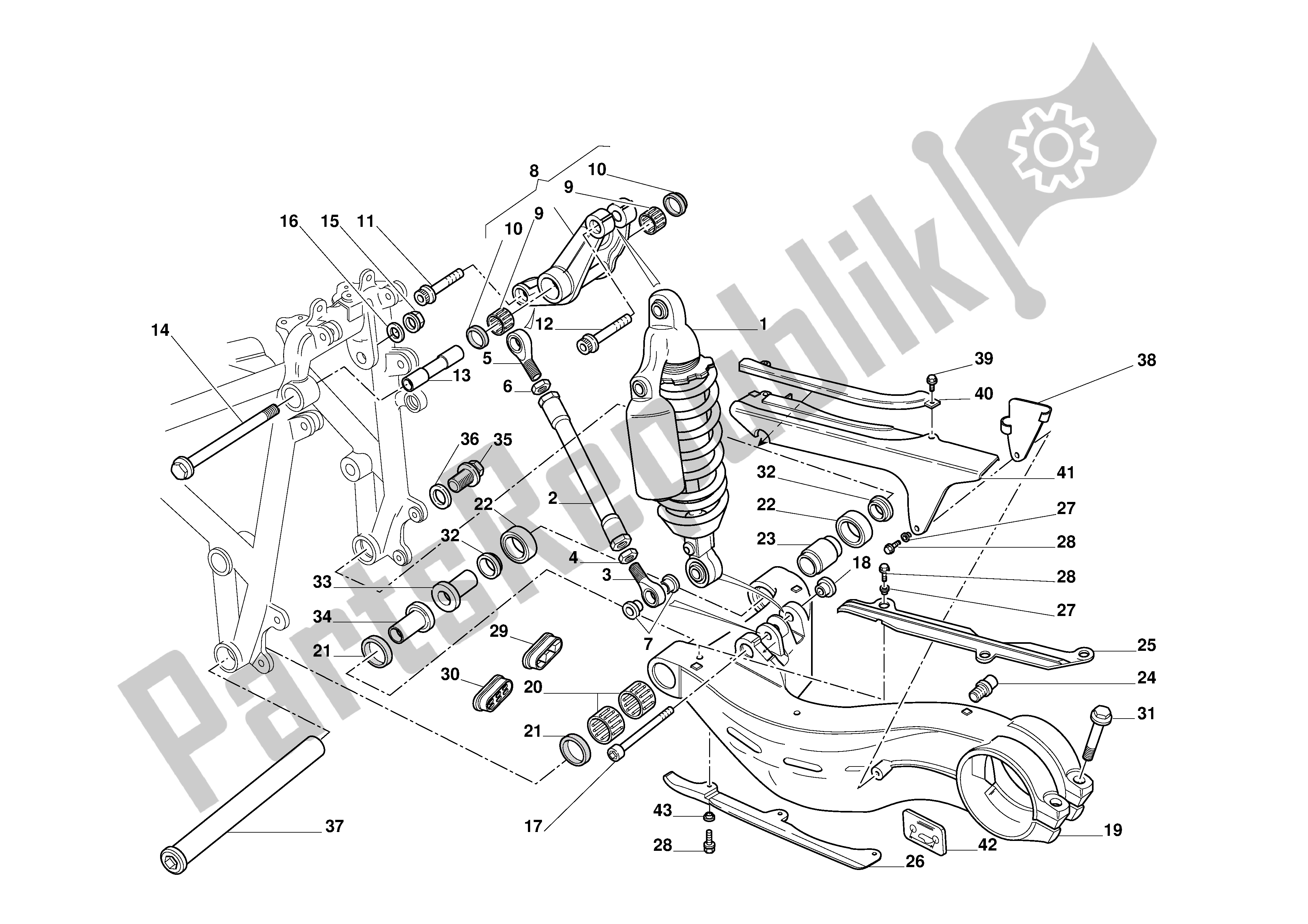 Alle onderdelen voor de Achtervering van de Ducati 748 2001