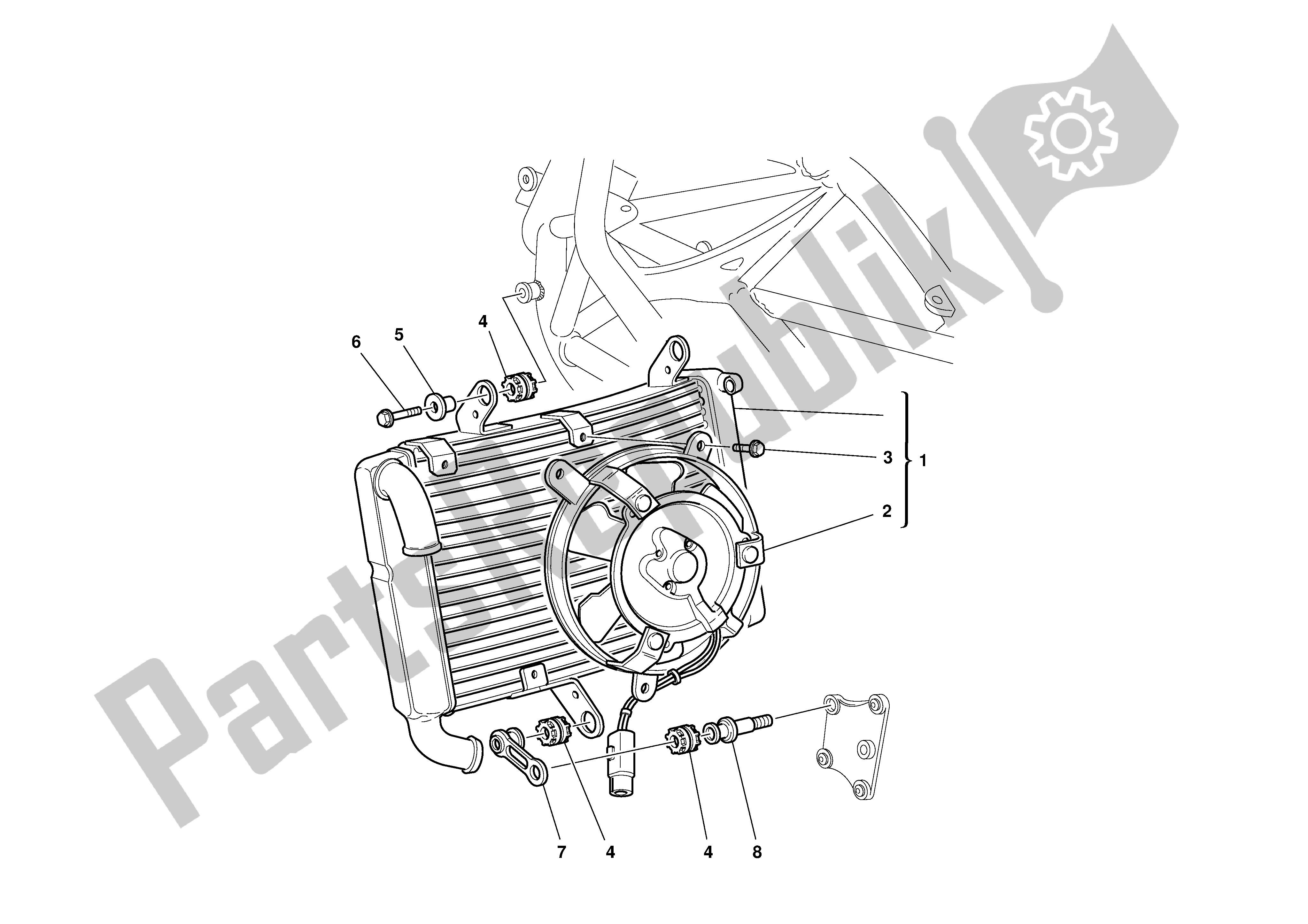 All parts for the Water Radiator Assy of the Ducati 748 2001