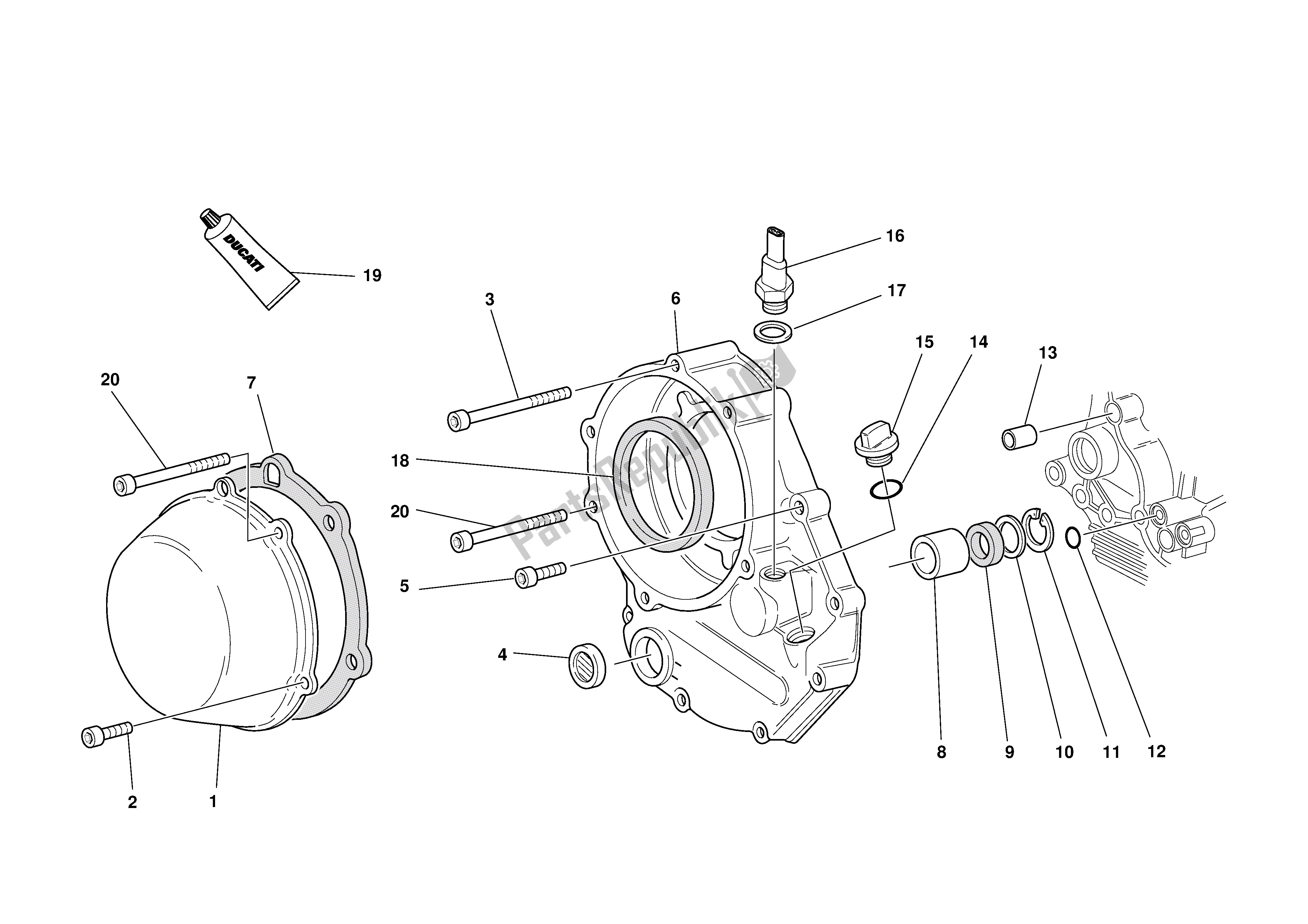 Alle onderdelen voor de Koppelingsdeksel van de Ducati 748 2001