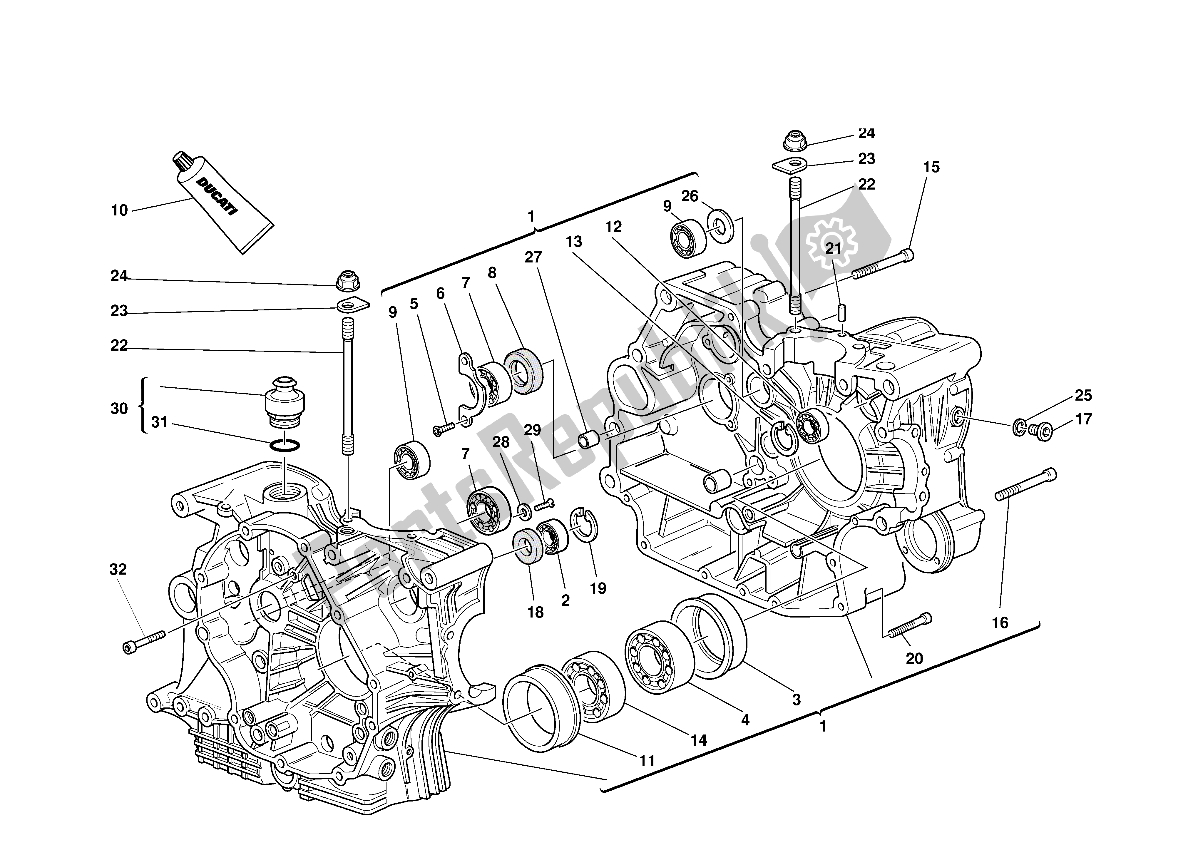 Alle onderdelen voor de Halve Carters van de Ducati 748 2001