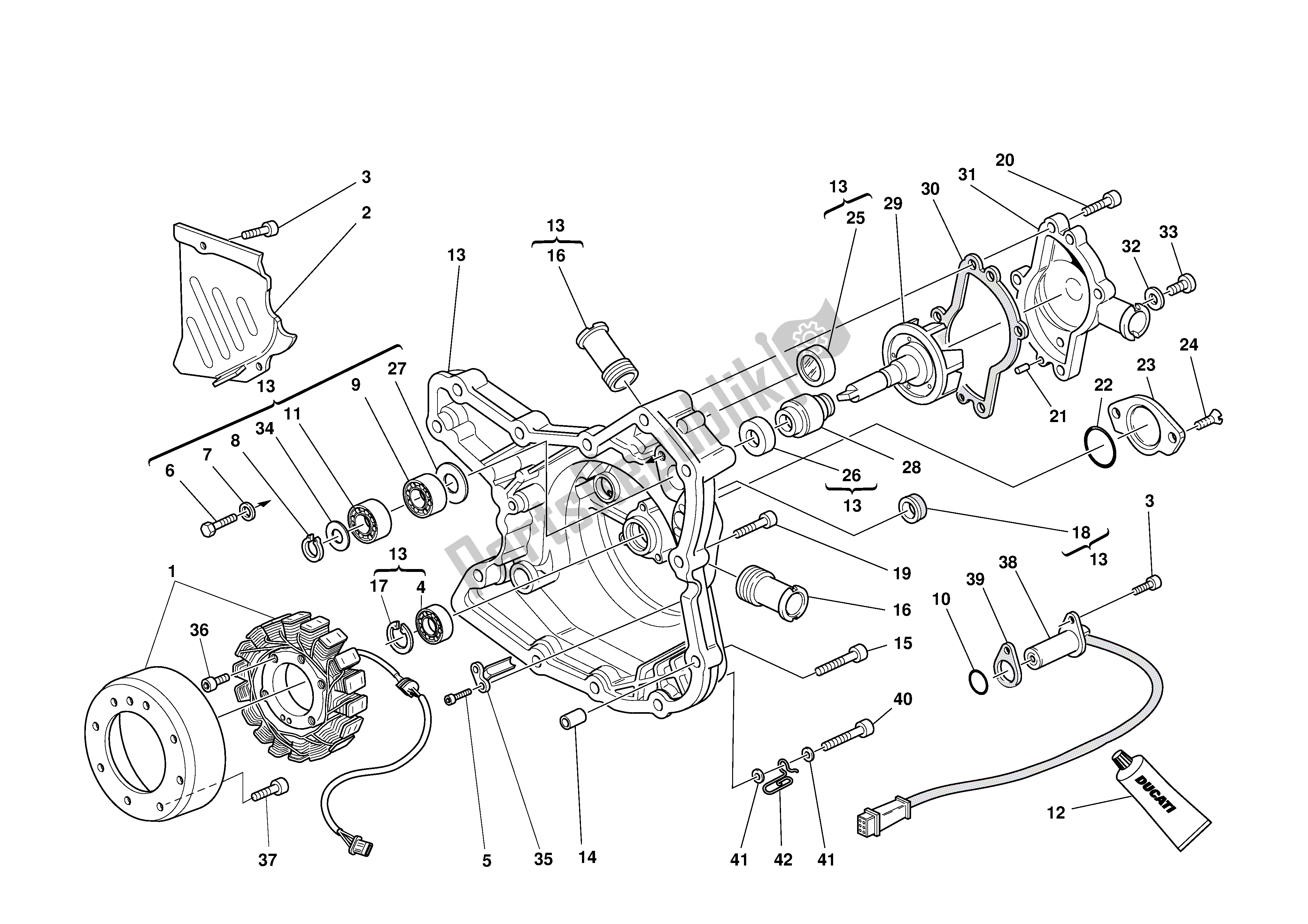 Alle onderdelen voor de Waterpomp -alternator Deksel van de Ducati 748 2001