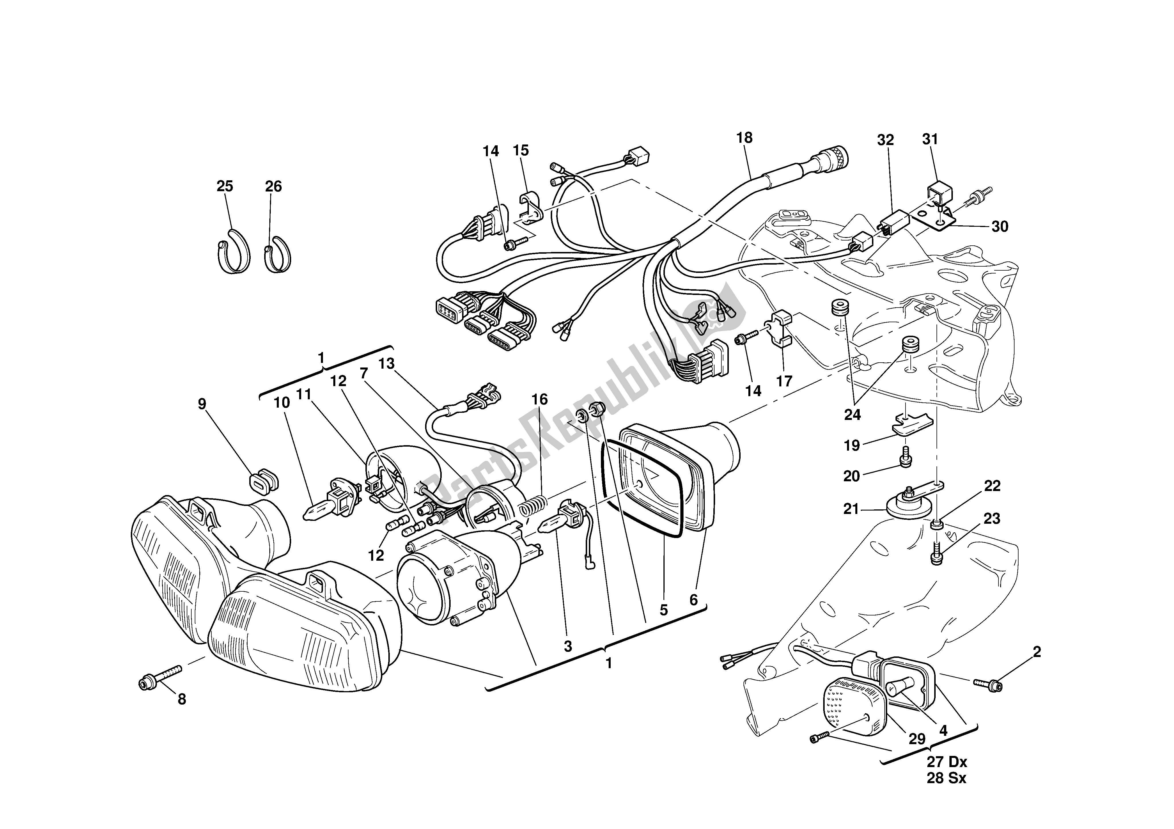 Alle onderdelen voor de Koplamp Vooraan van de Ducati 748 2001