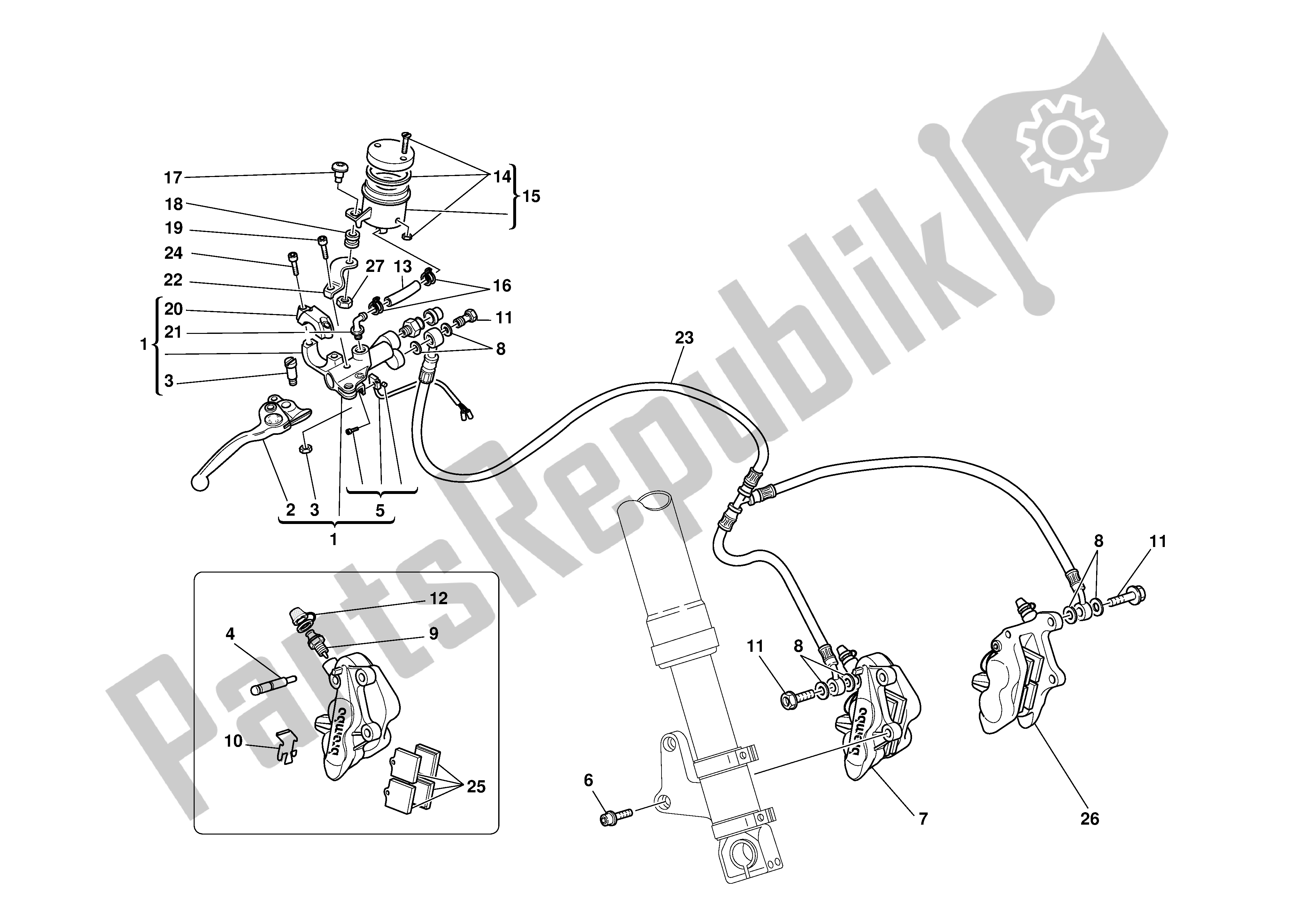 Tutte le parti per il Freno Idraulico Anteriore del Ducati 748R 2001