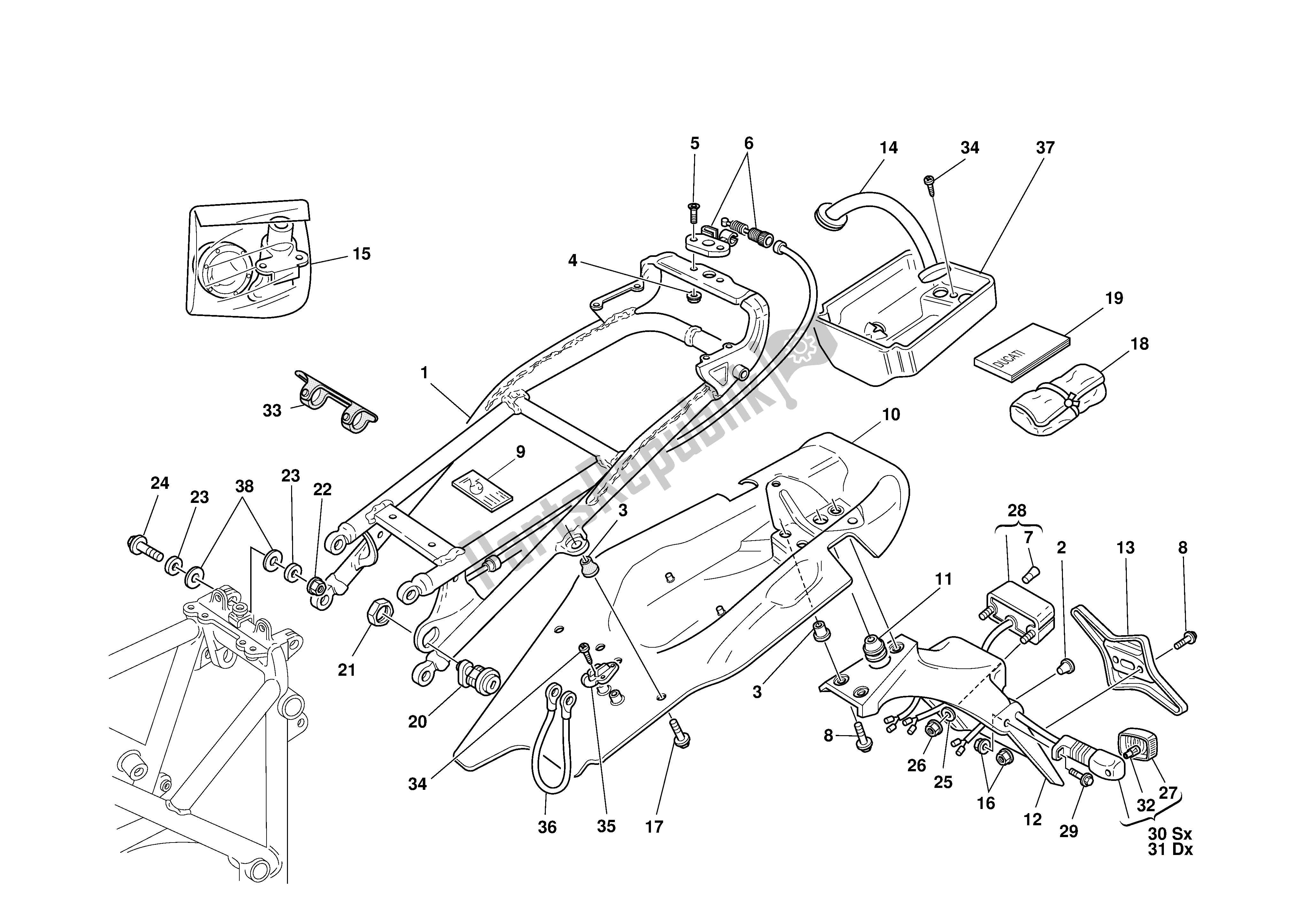 Tutte le parti per il Telaio Posteriore del Ducati 748R 2001