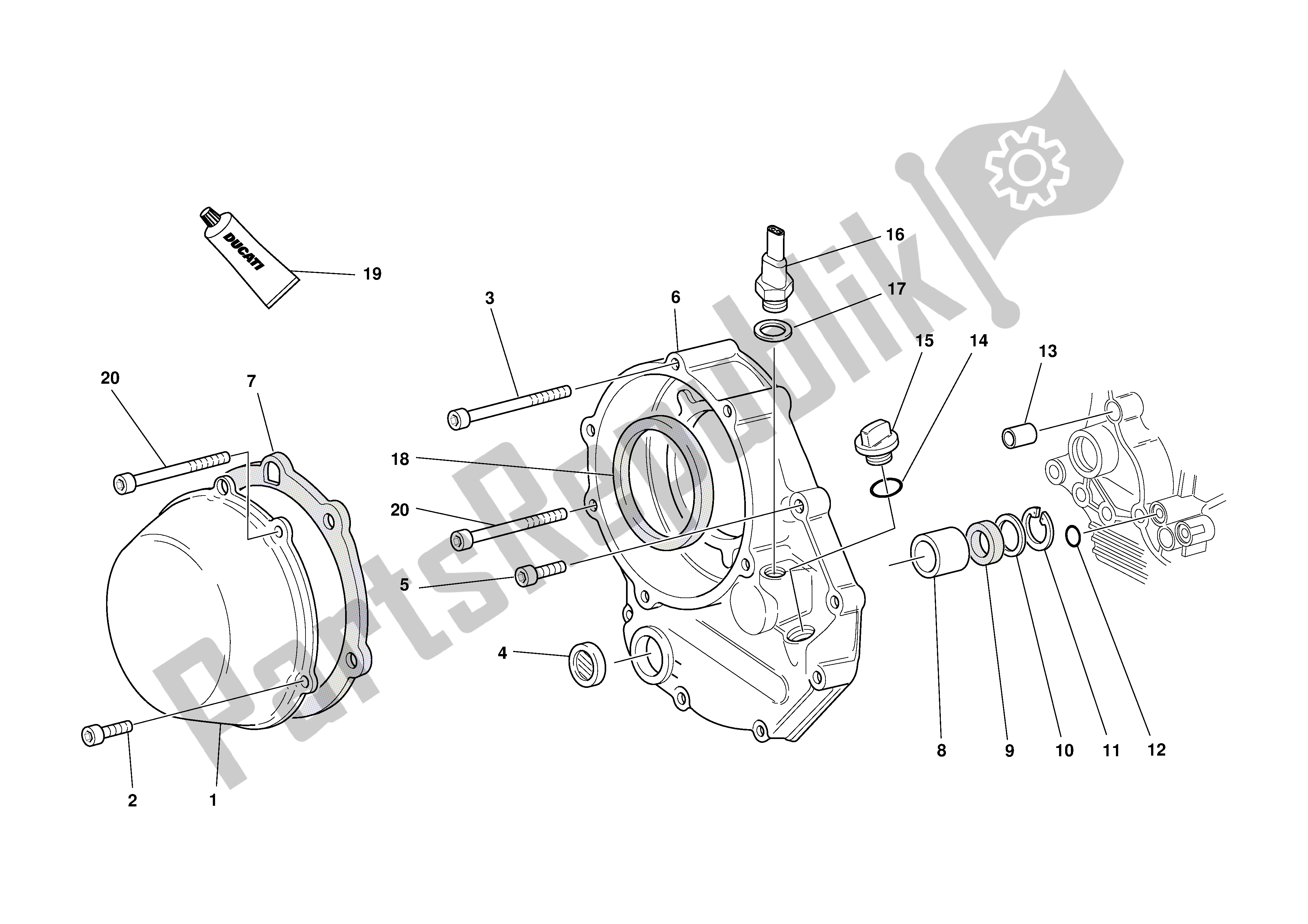 Alle onderdelen voor de Koppelingsdeksel van de Ducati 748R 2001