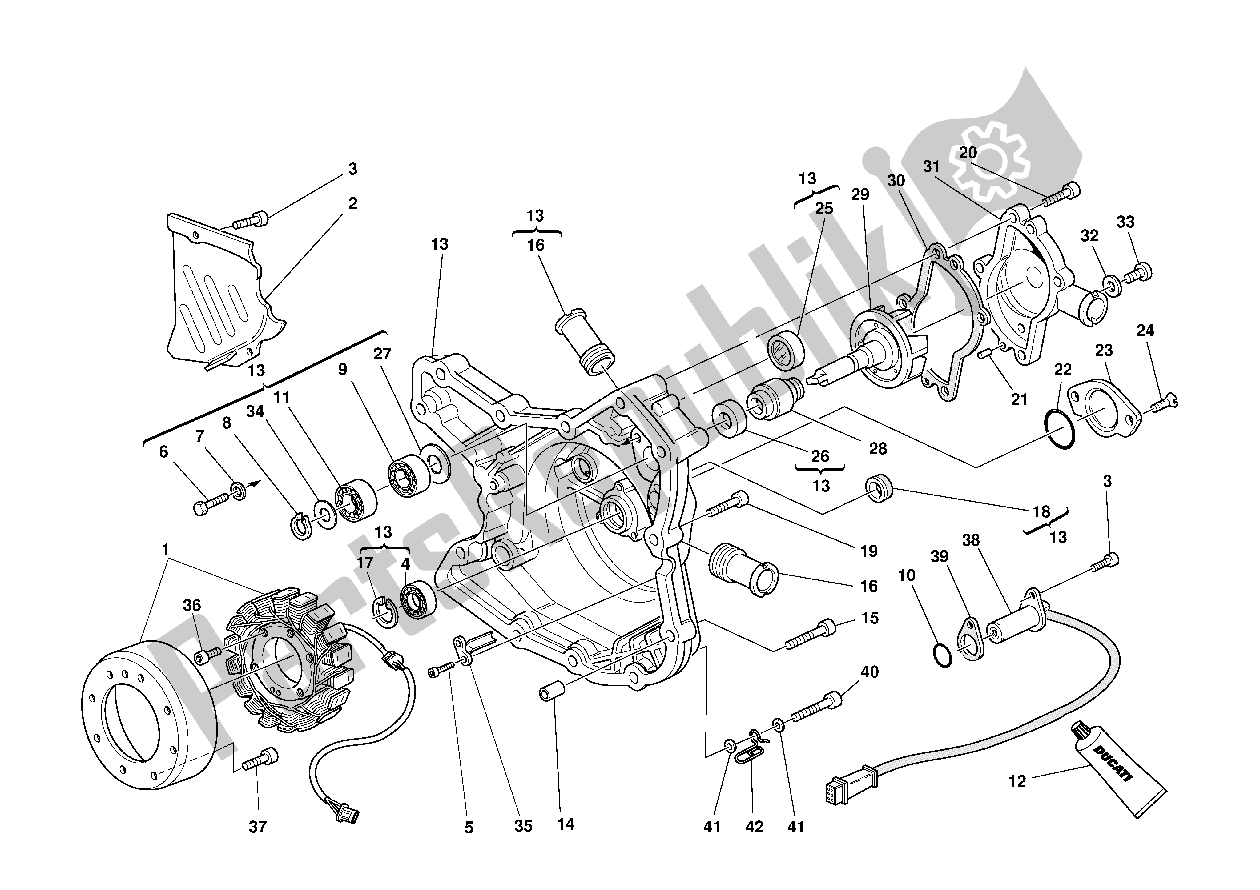 Alle onderdelen voor de Waterpomp -alternator Deksel van de Ducati 748R 2001
