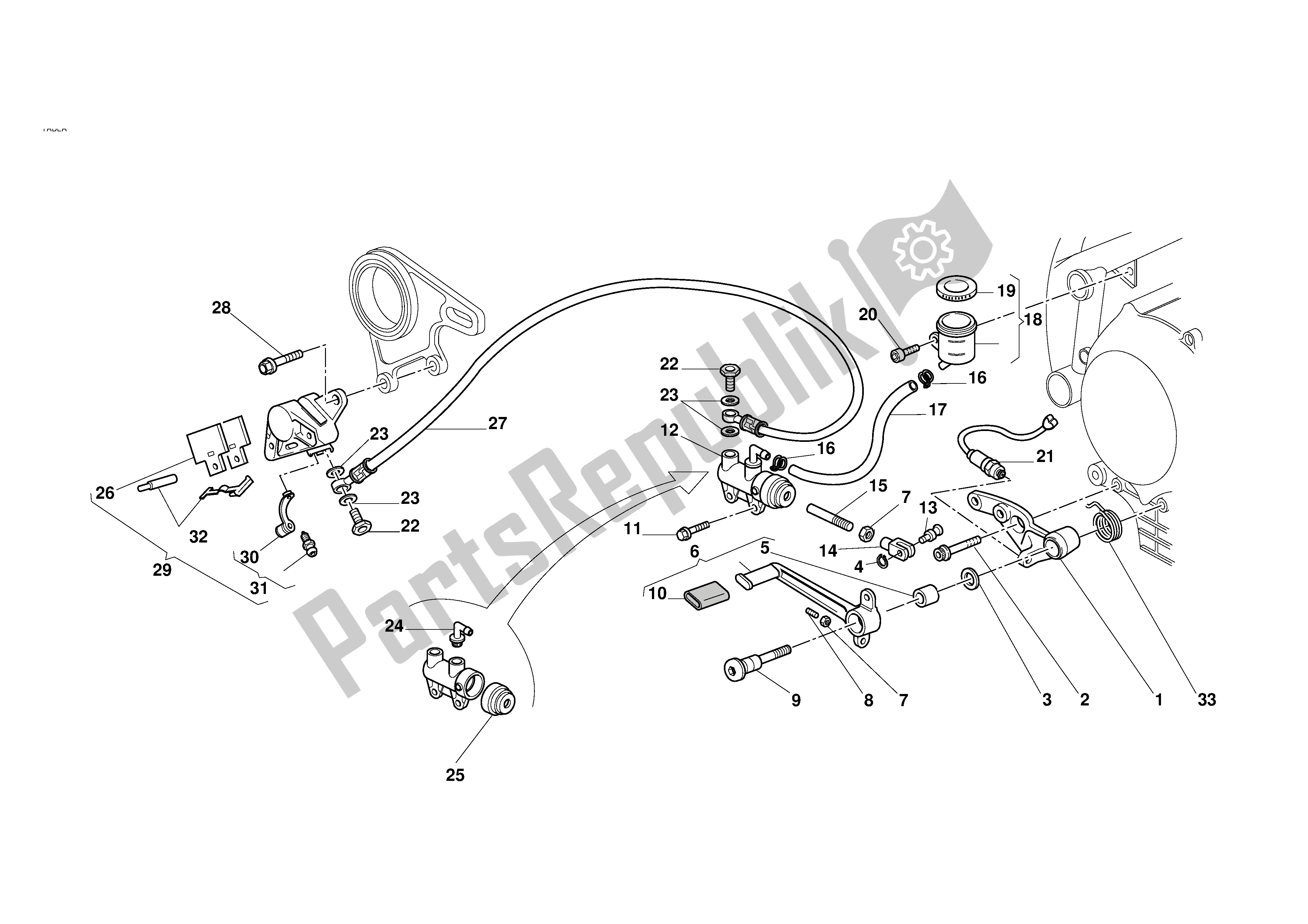 Alle onderdelen voor de Achter Hydraulische Rem van de Ducati 996R 2001