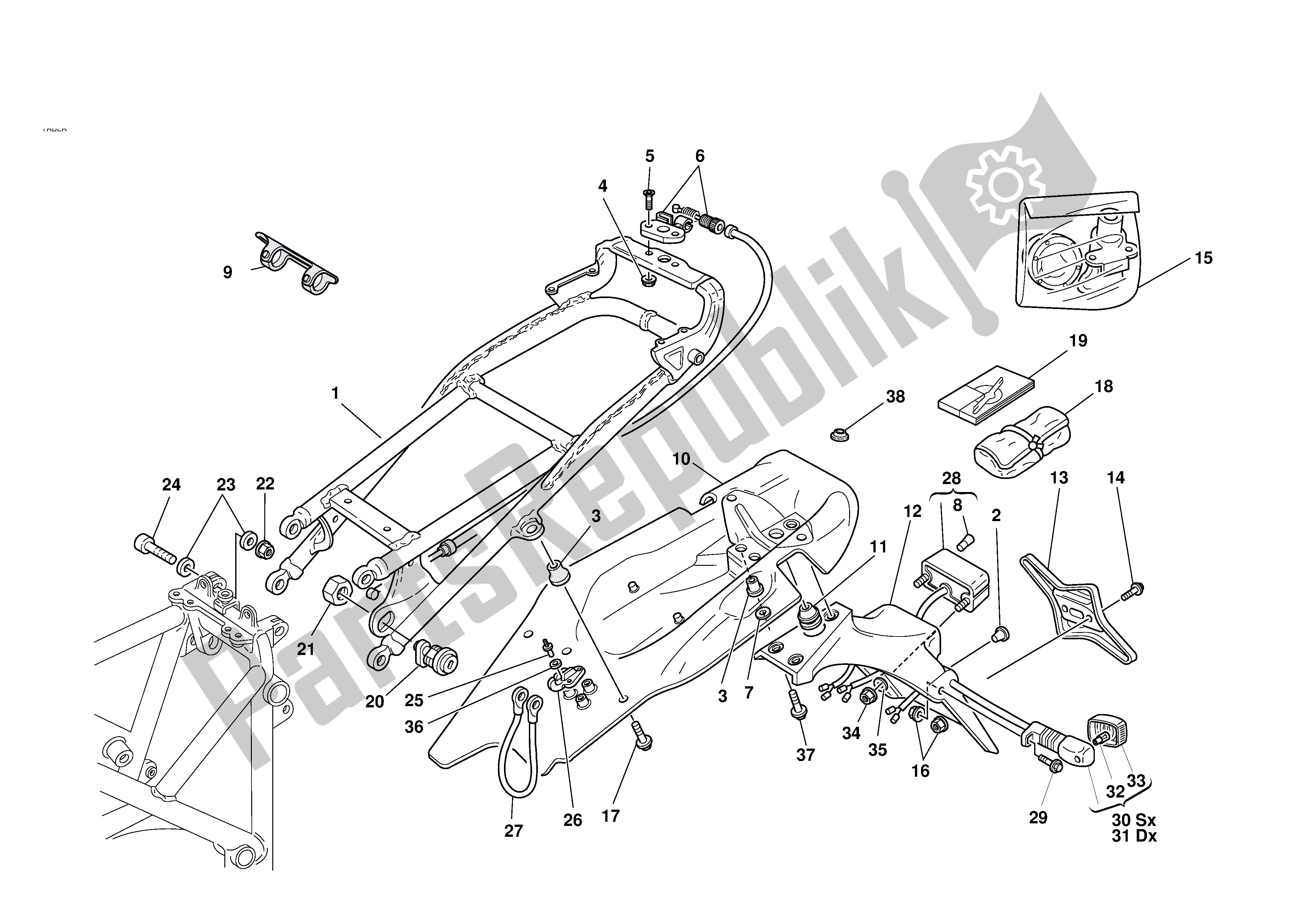 Todas las partes para Bastidor Trasero-reposapiés Traseros de Ducati 996R 2001