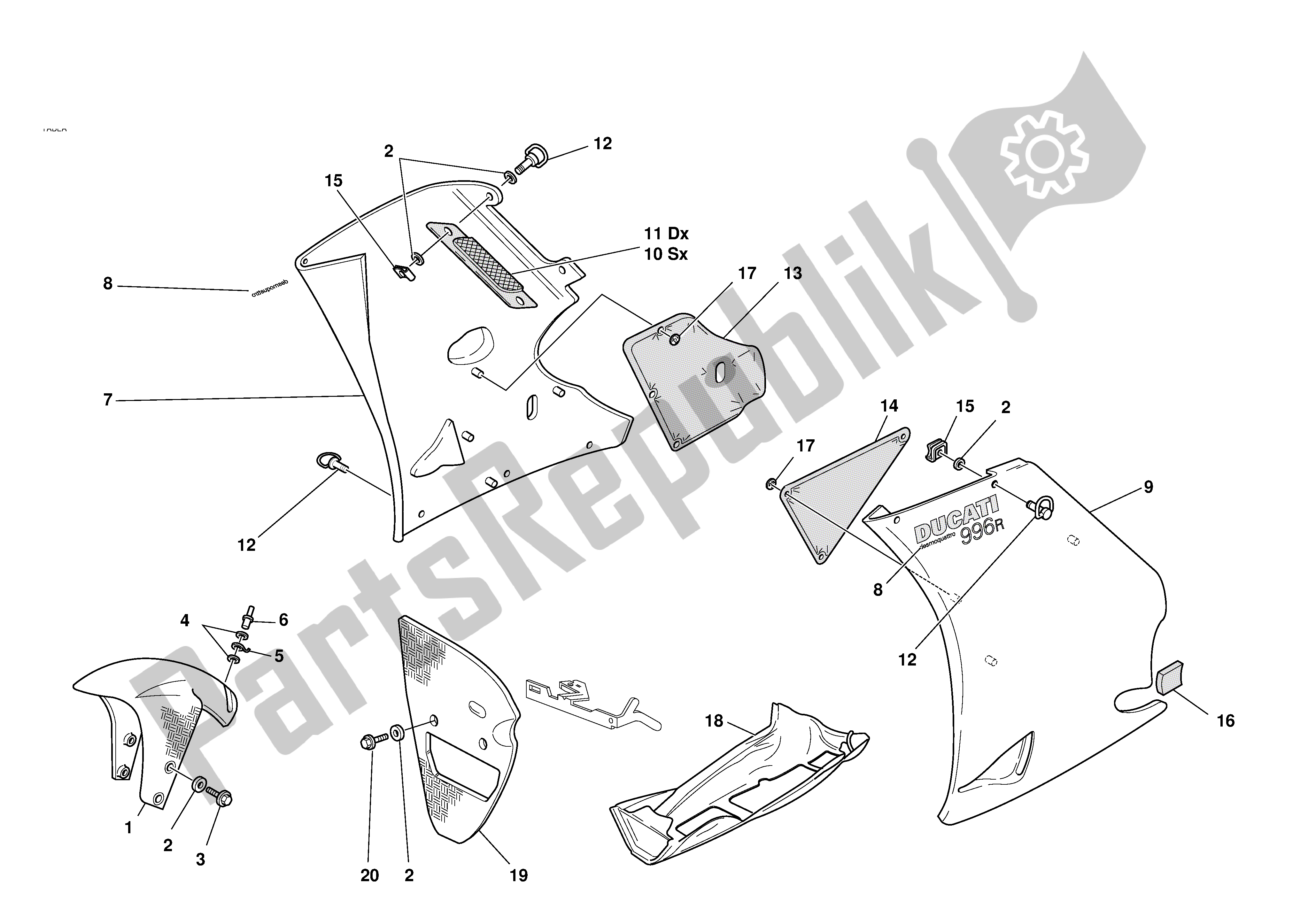 Tutte le parti per il Carenatura del Ducati 996R 2001