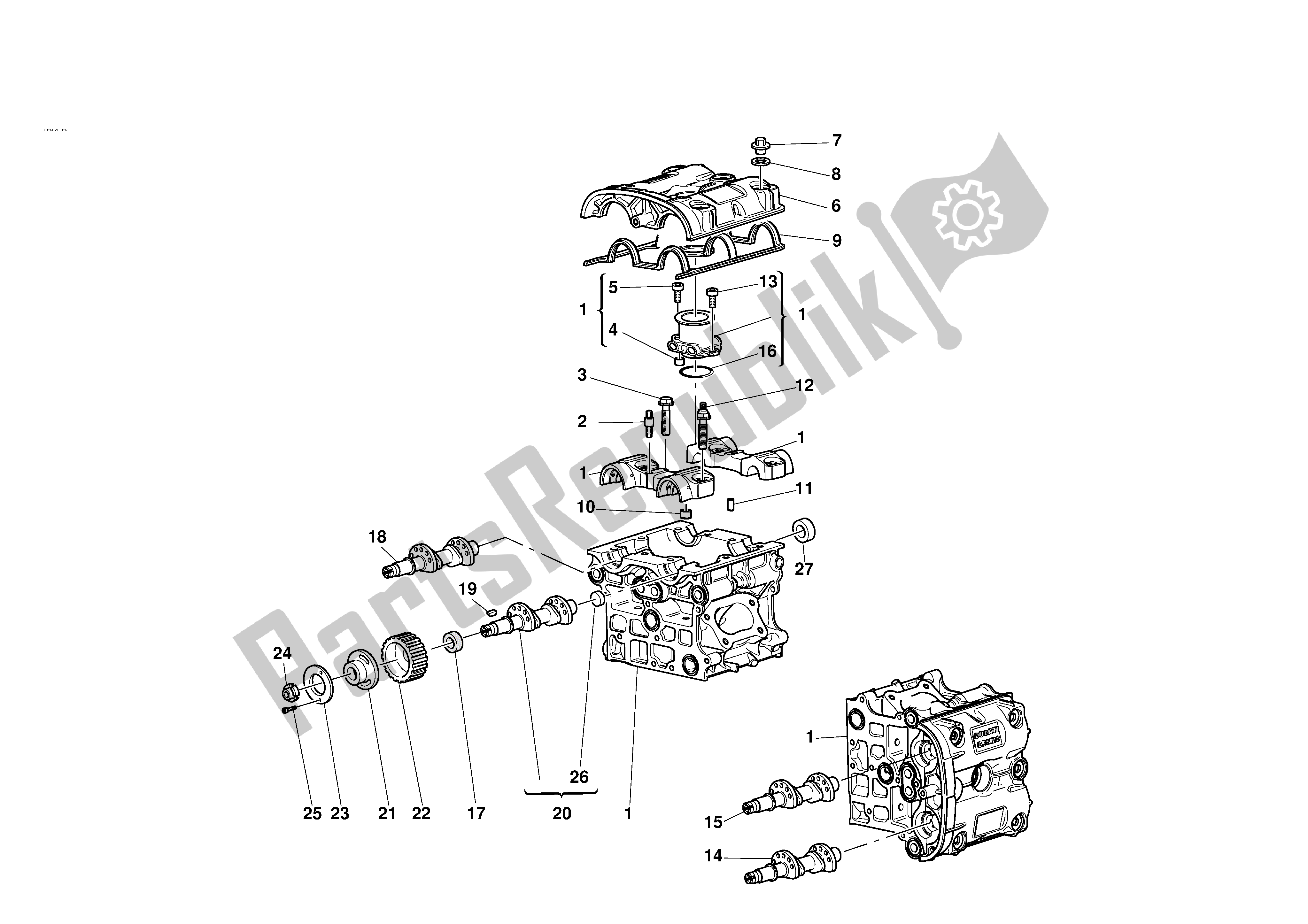 Todas las partes para Cabeza de Ducati 996R 2001