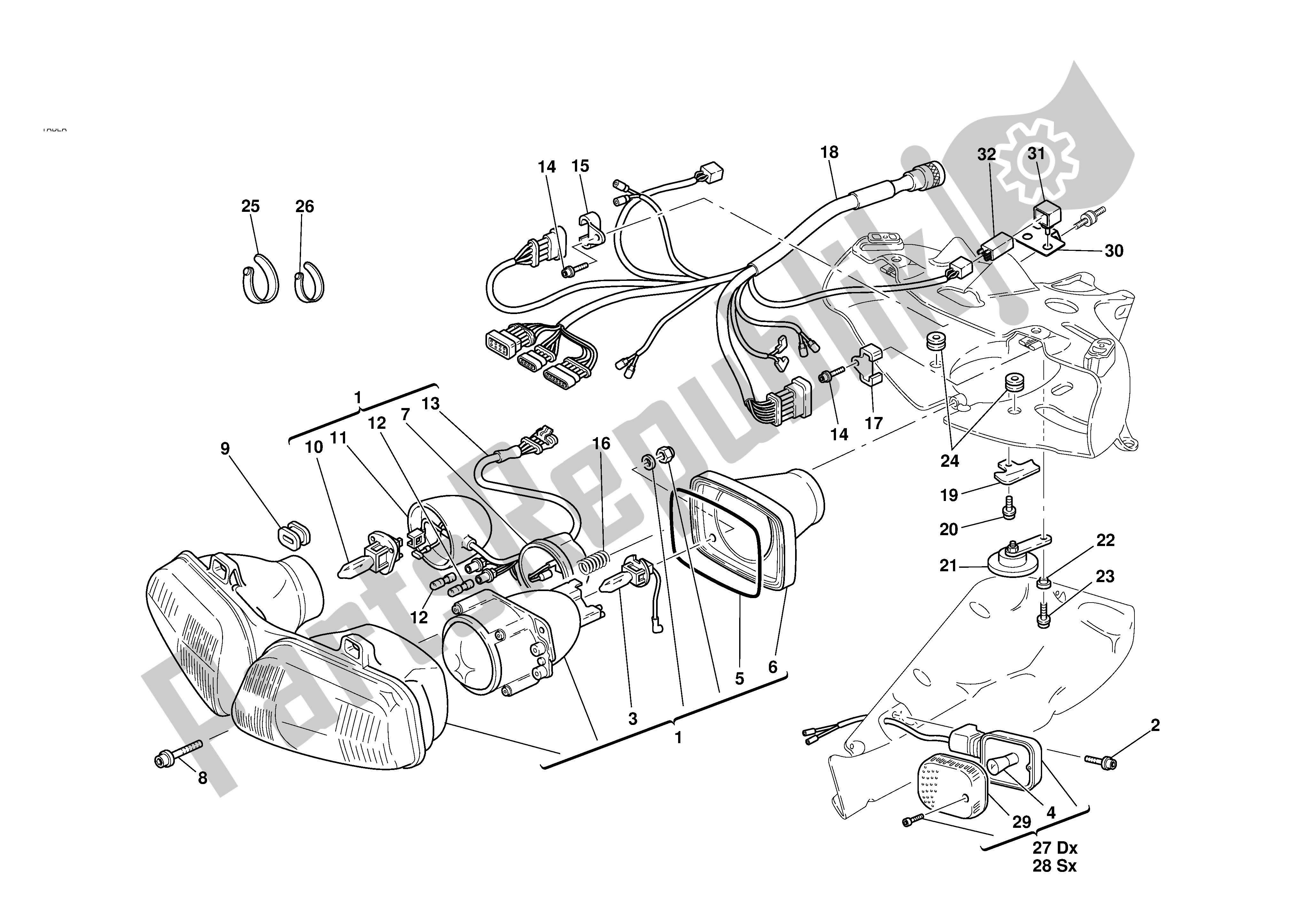 Tutte le parti per il Faro Anteriore del Ducati 996R 2001