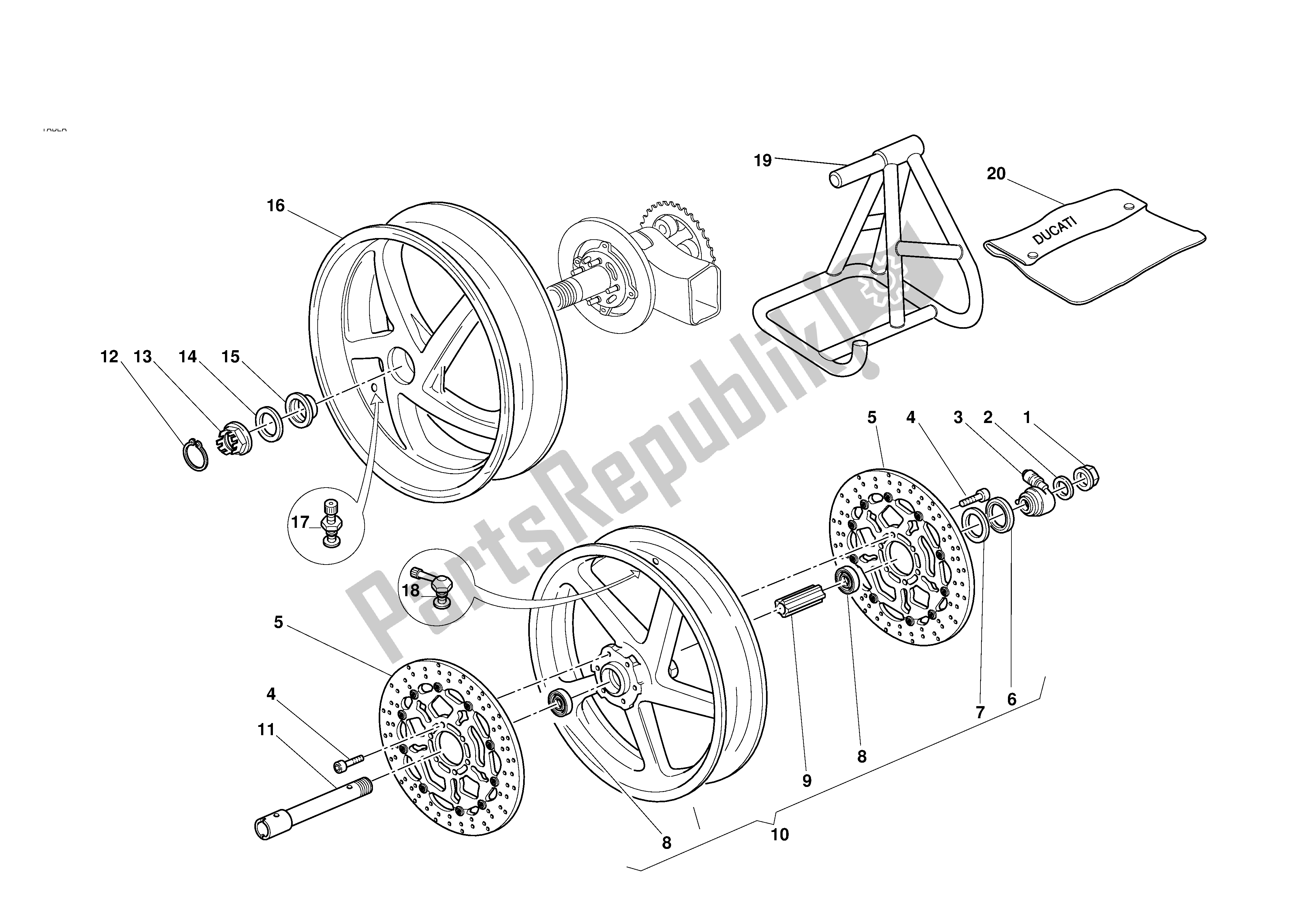 Tutte le parti per il Ruote Anteriori E Posteriori del Ducati 996S Biposto 2001