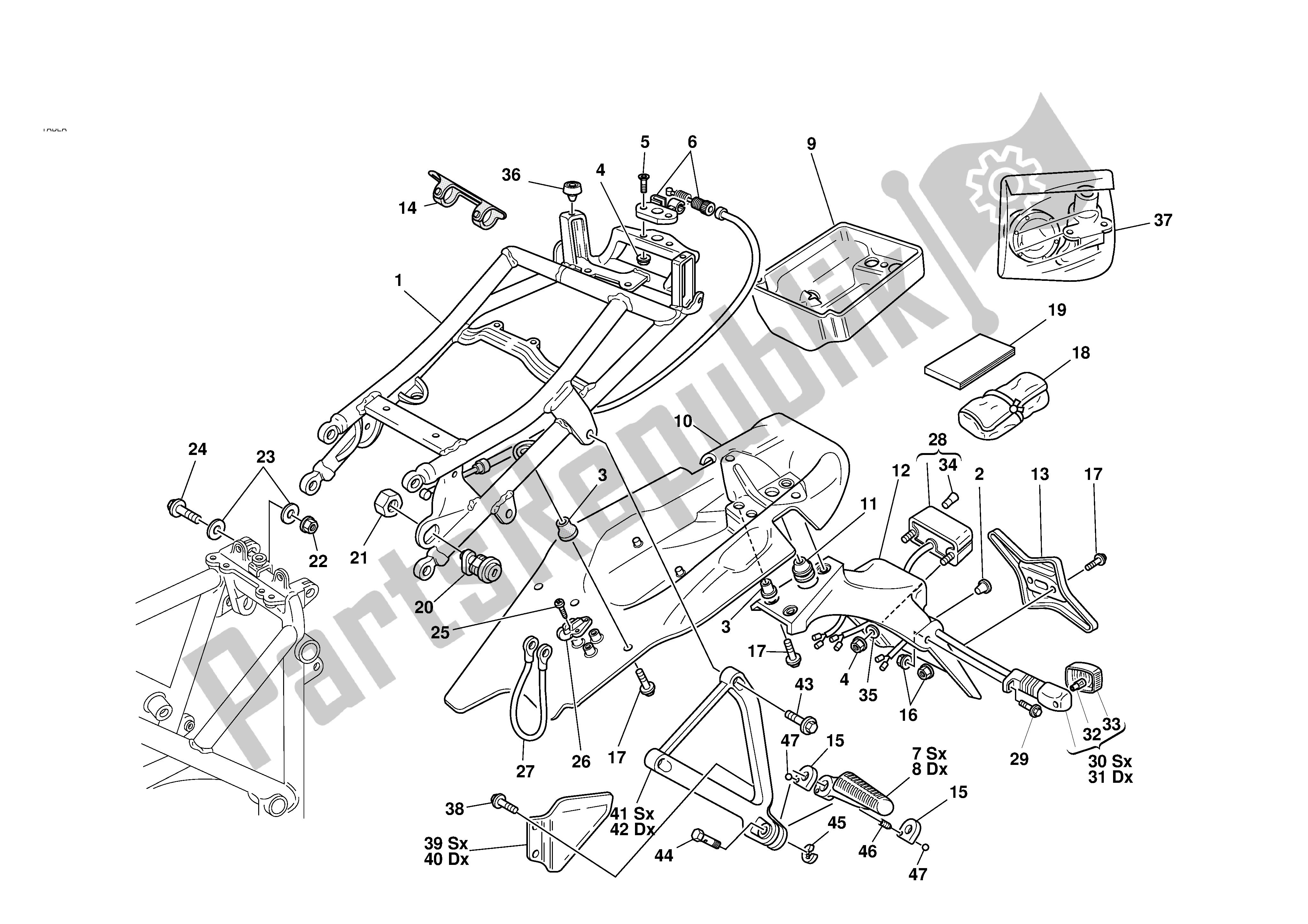 Todas las partes para Bastidor Trasero-reposapiés Traseros de Ducati 996S Biposto 2001