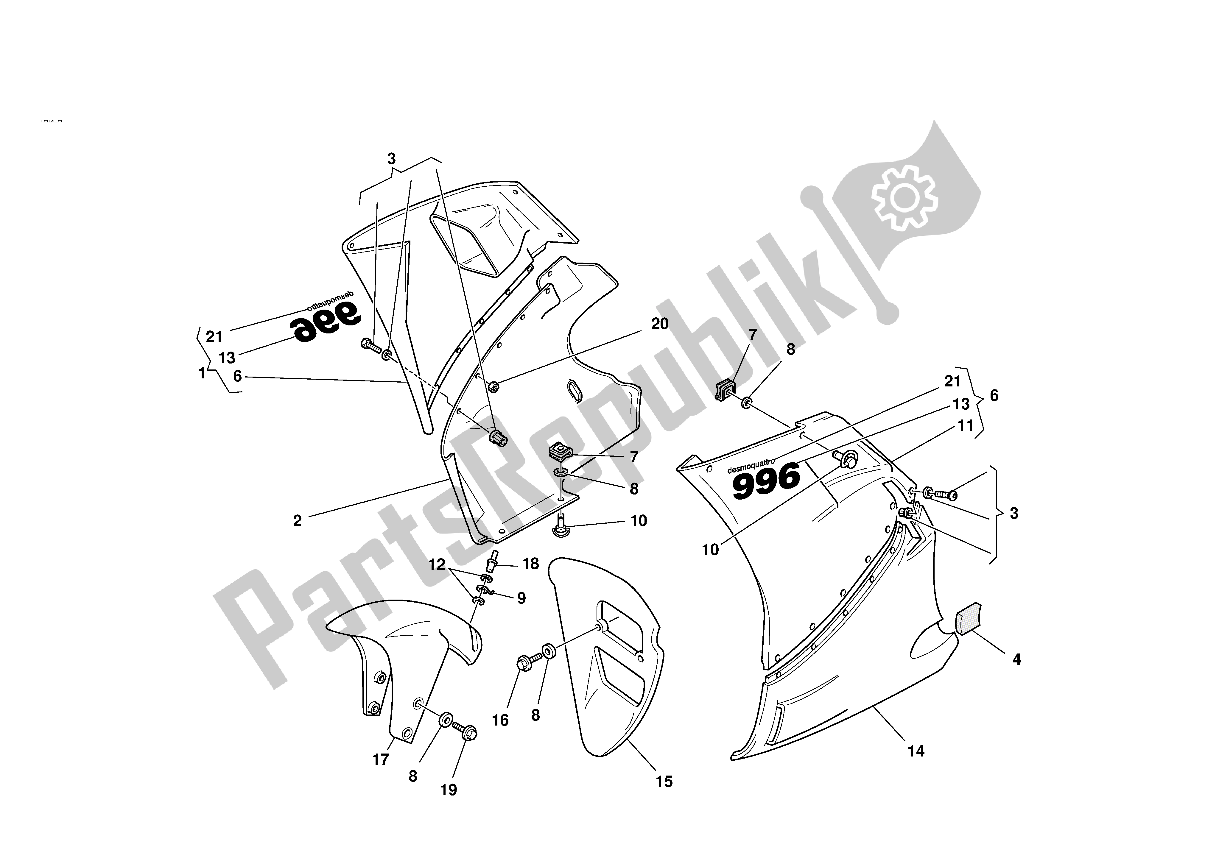 Todas as partes de Carenagem do Ducati 996S Biposto 2001