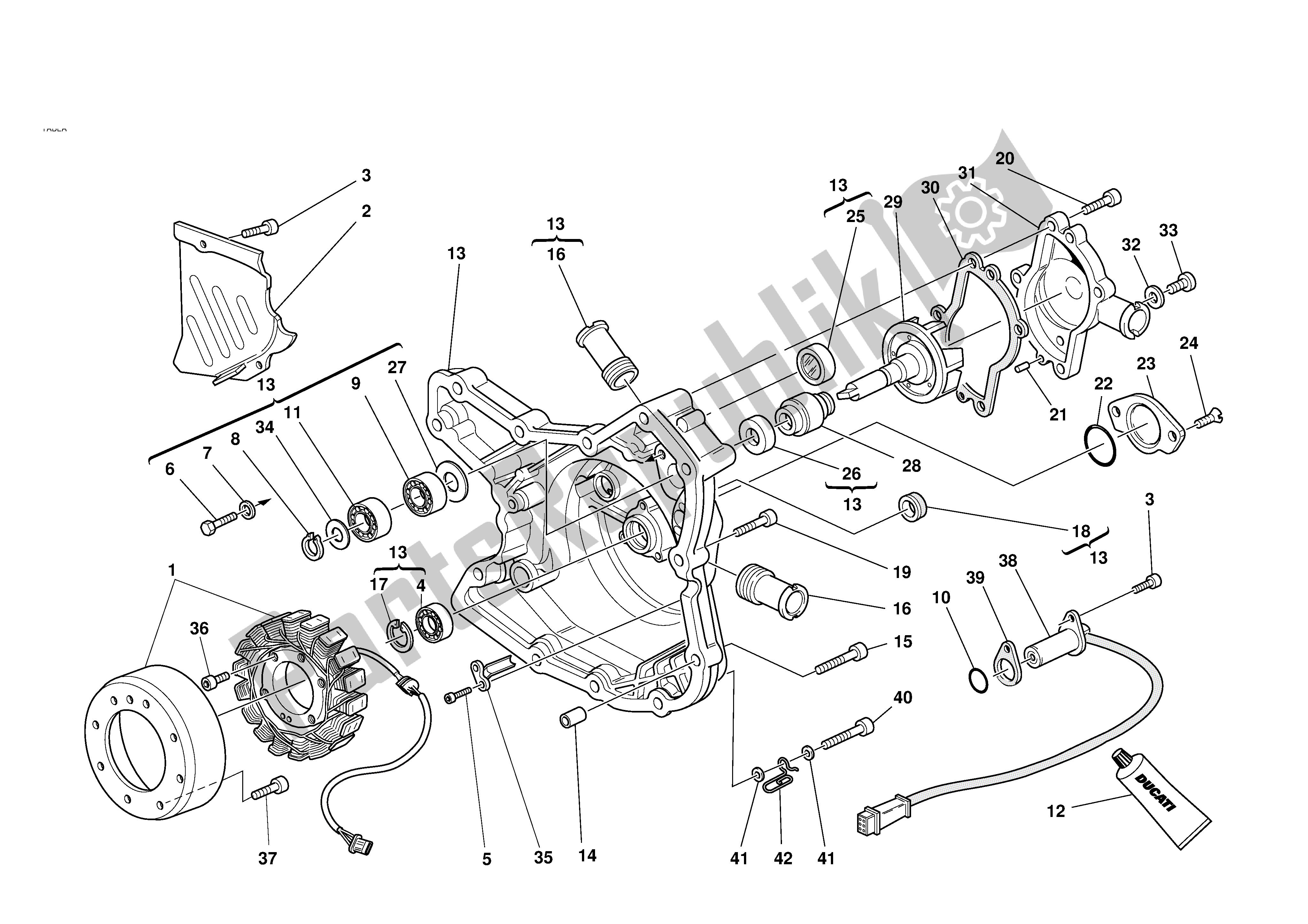 Tutte le parti per il Pompa Dell'acqua - Coperchio Dell'alternatore del Ducati 996S Biposto 2001