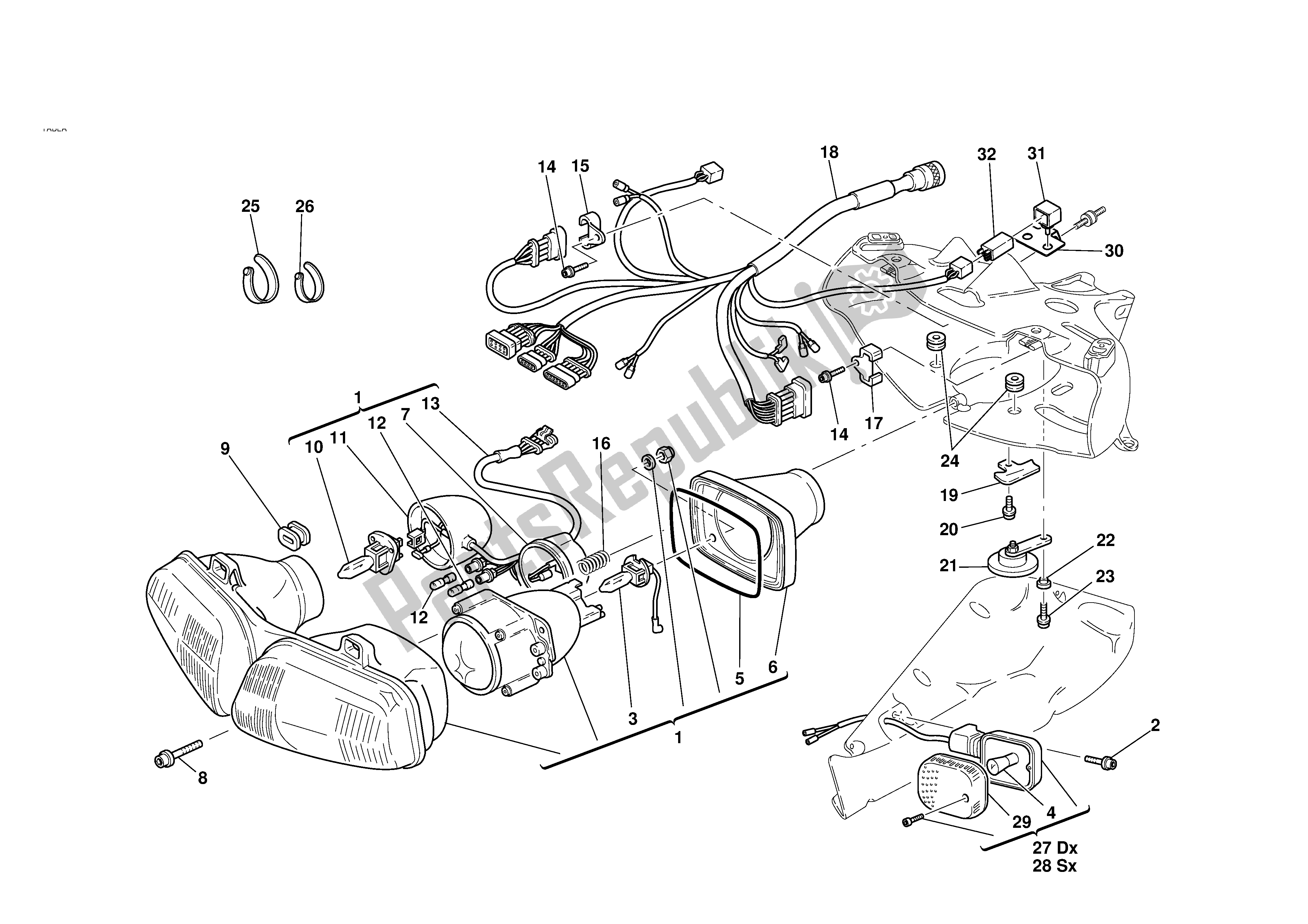 Tutte le parti per il Faro Anteriore del Ducati 996S Biposto 2001