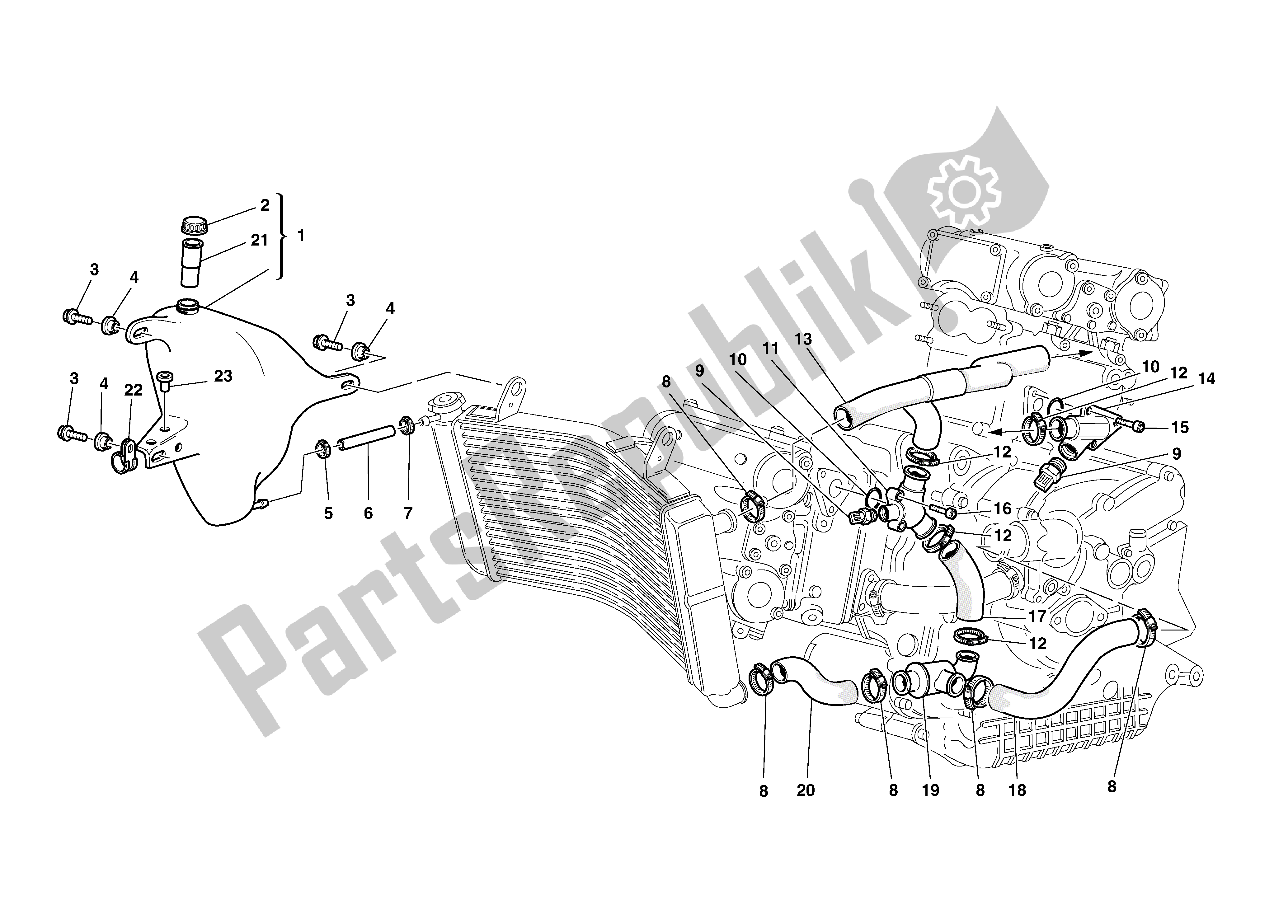 Tutte le parti per il Circuito Di Raffreddamento del Ducati Sporttouring 916 2001