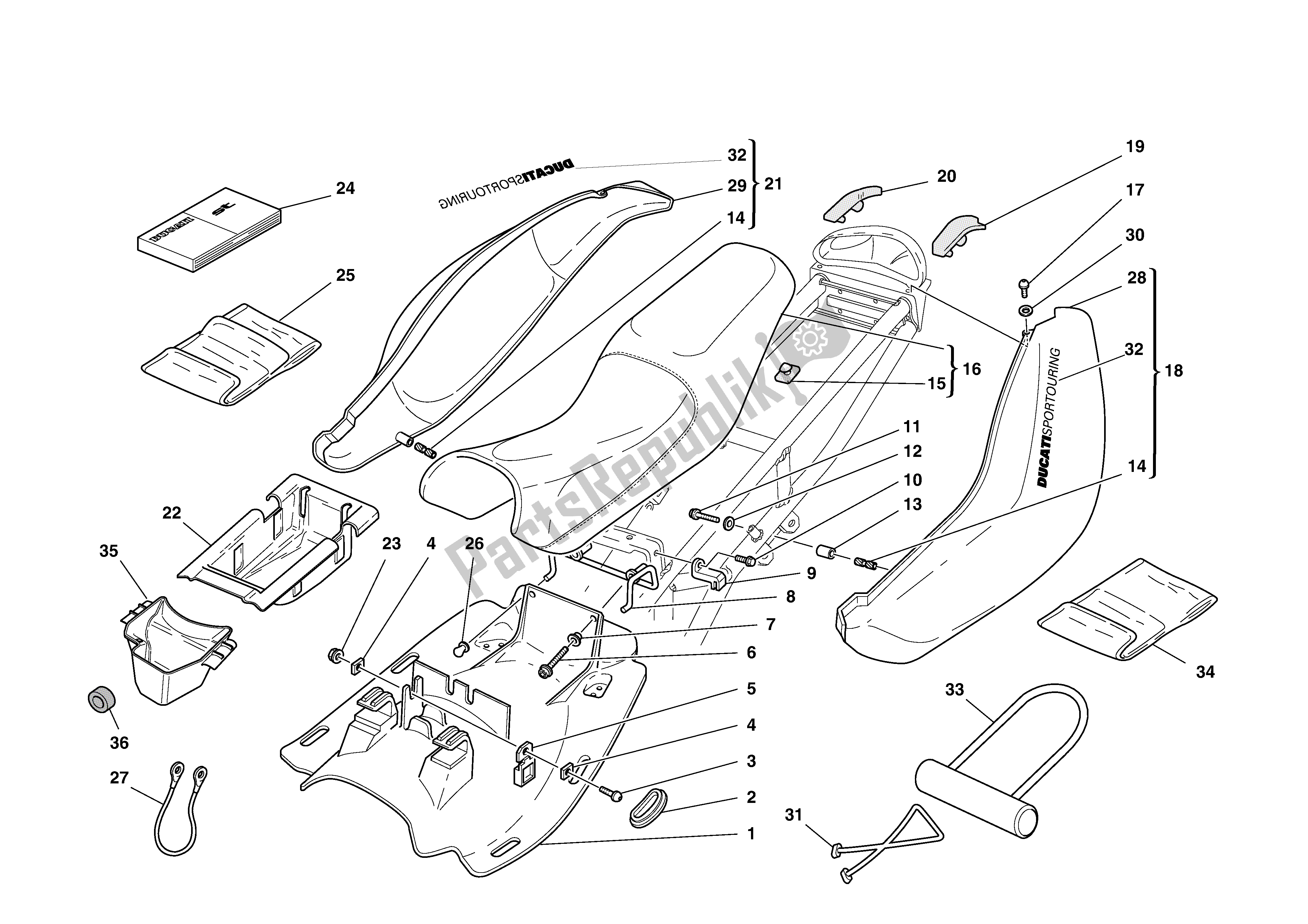 Tutte le parti per il Posto A Sedere del Ducati Sporttouring 916 2001