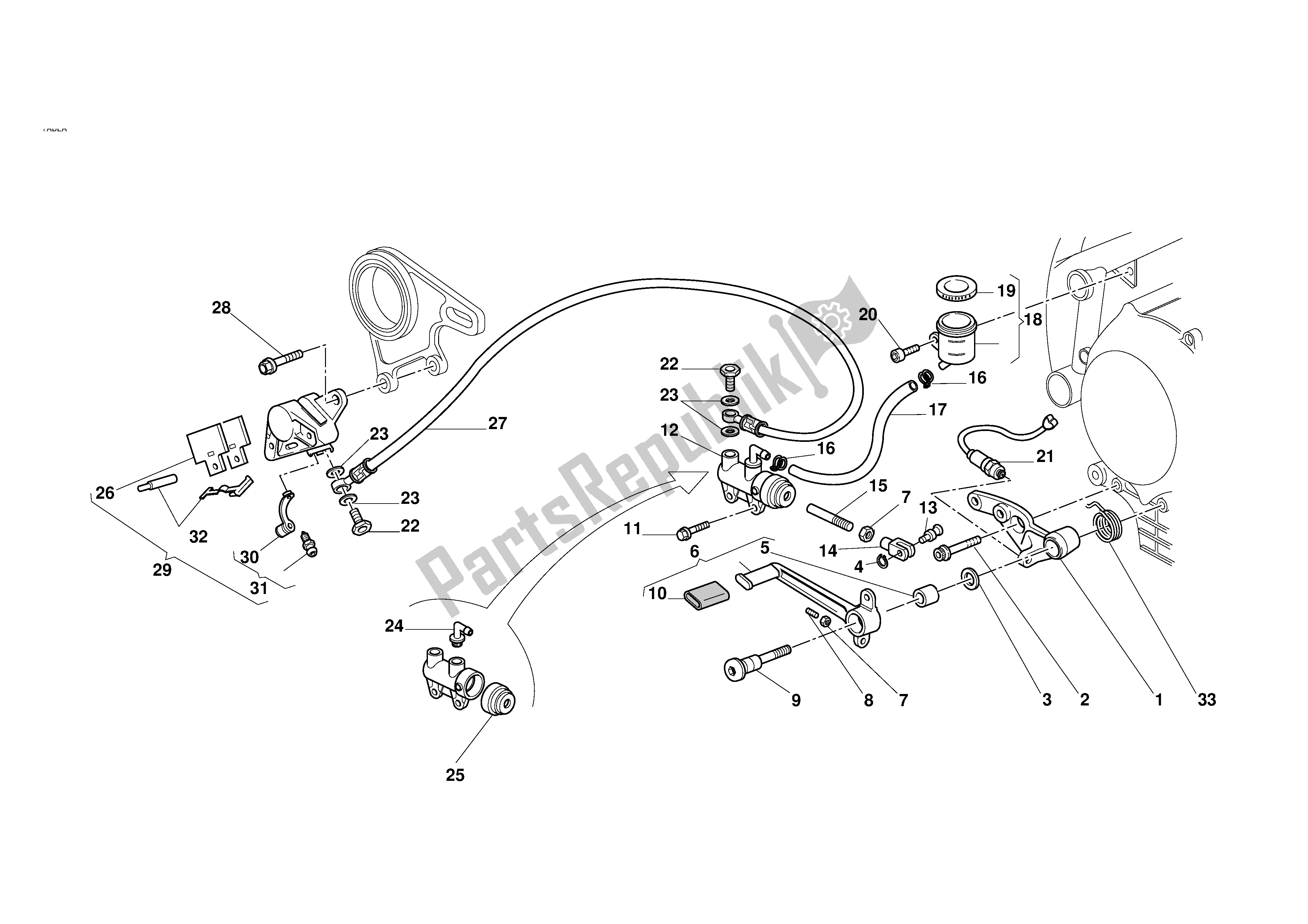 Alle onderdelen voor de Achter Hydraulische Rem van de Ducati 998R 2002