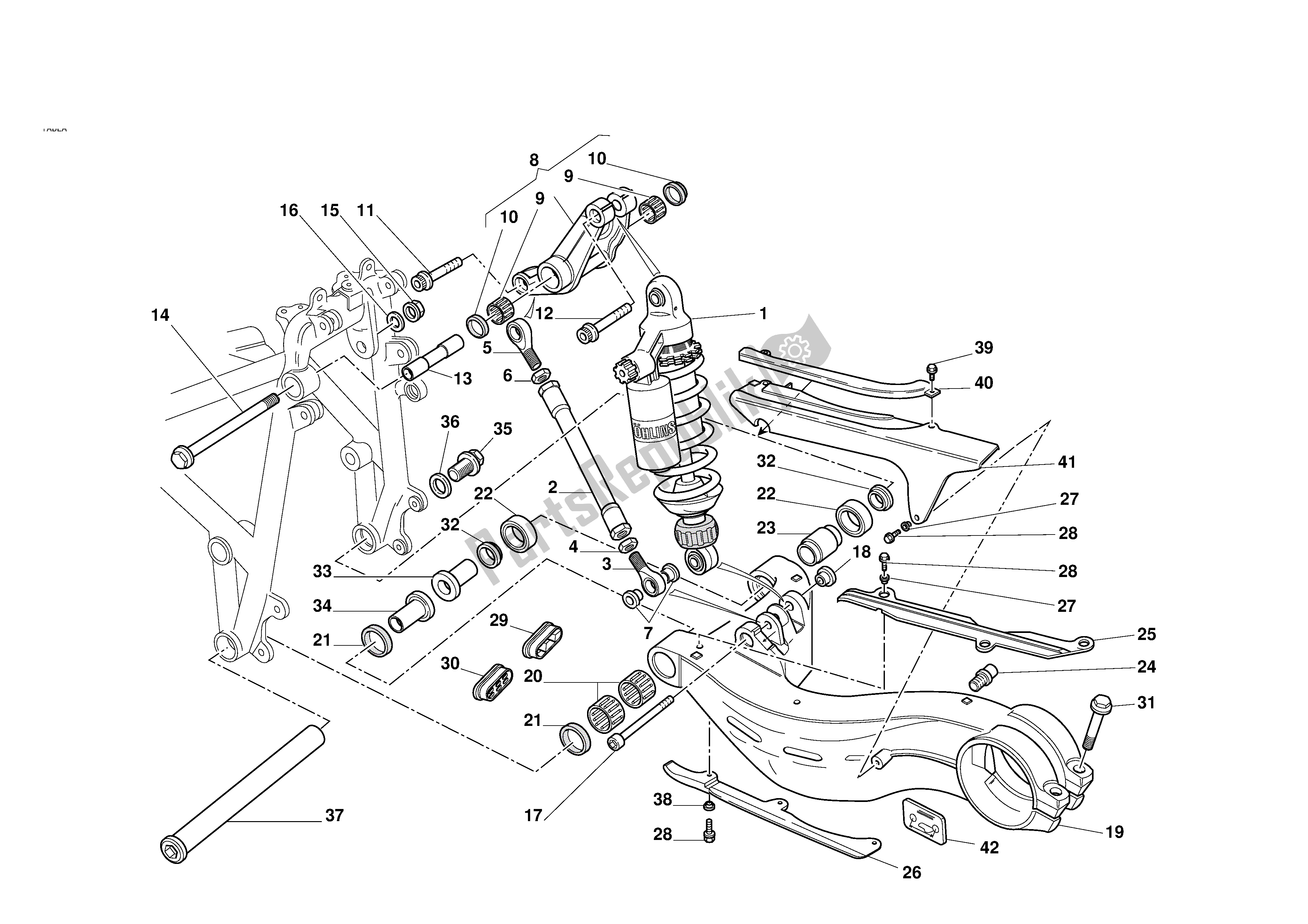Alle onderdelen voor de Achtervering van de Ducati 998R 2002
