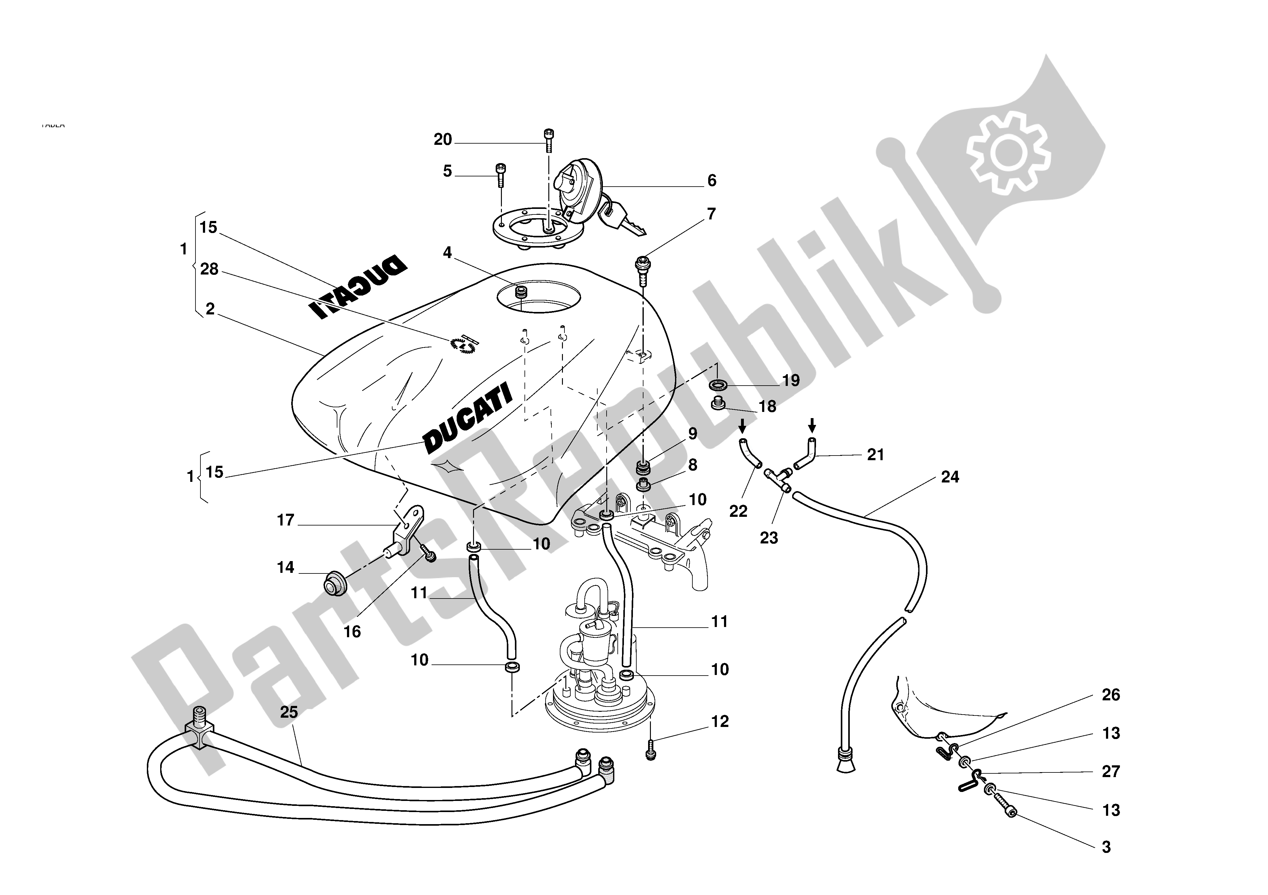 Alle onderdelen voor de Benzinetank van de Ducati 998R 2002