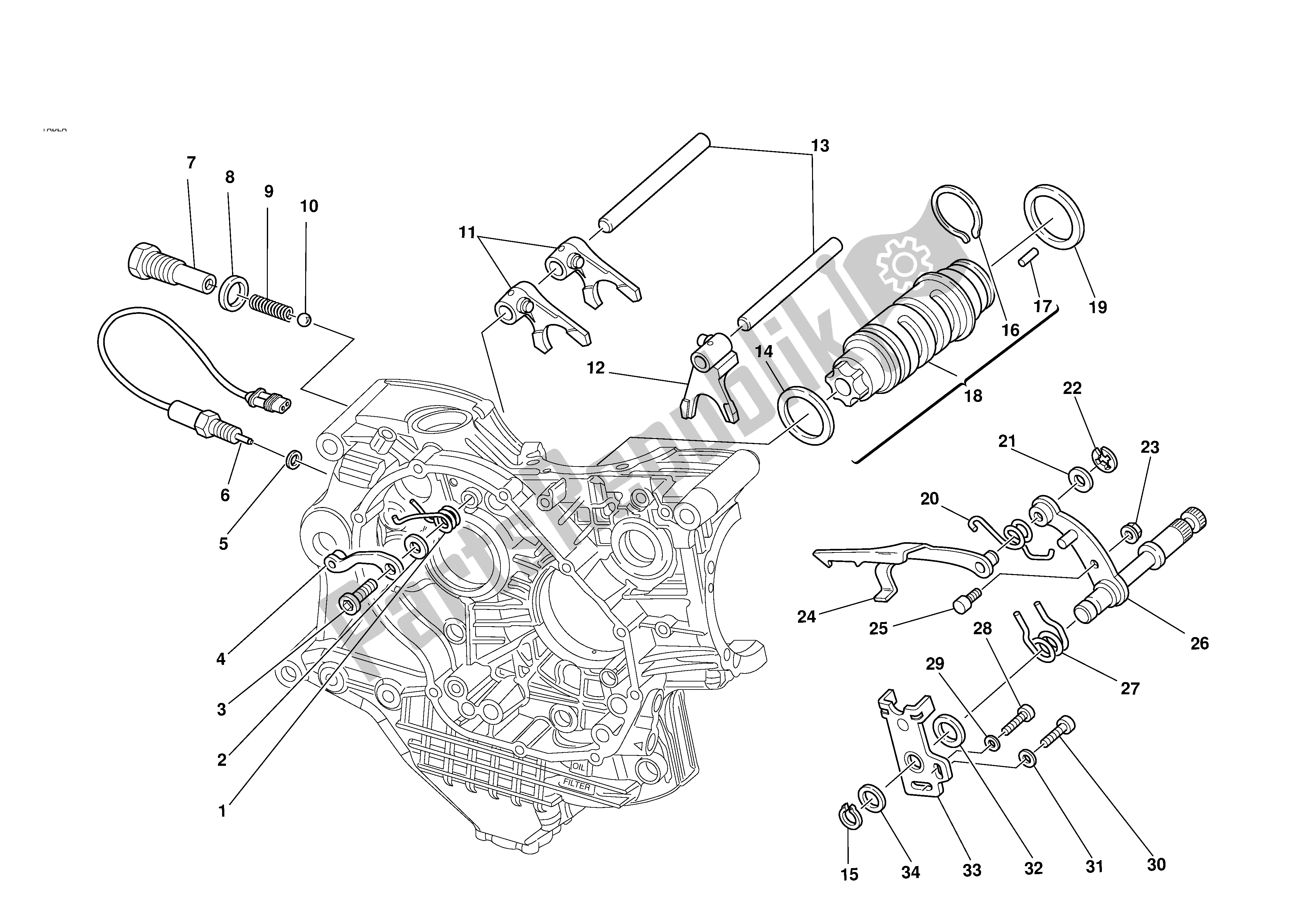 Alle onderdelen voor de Schakelen van de Ducati 998R 2002