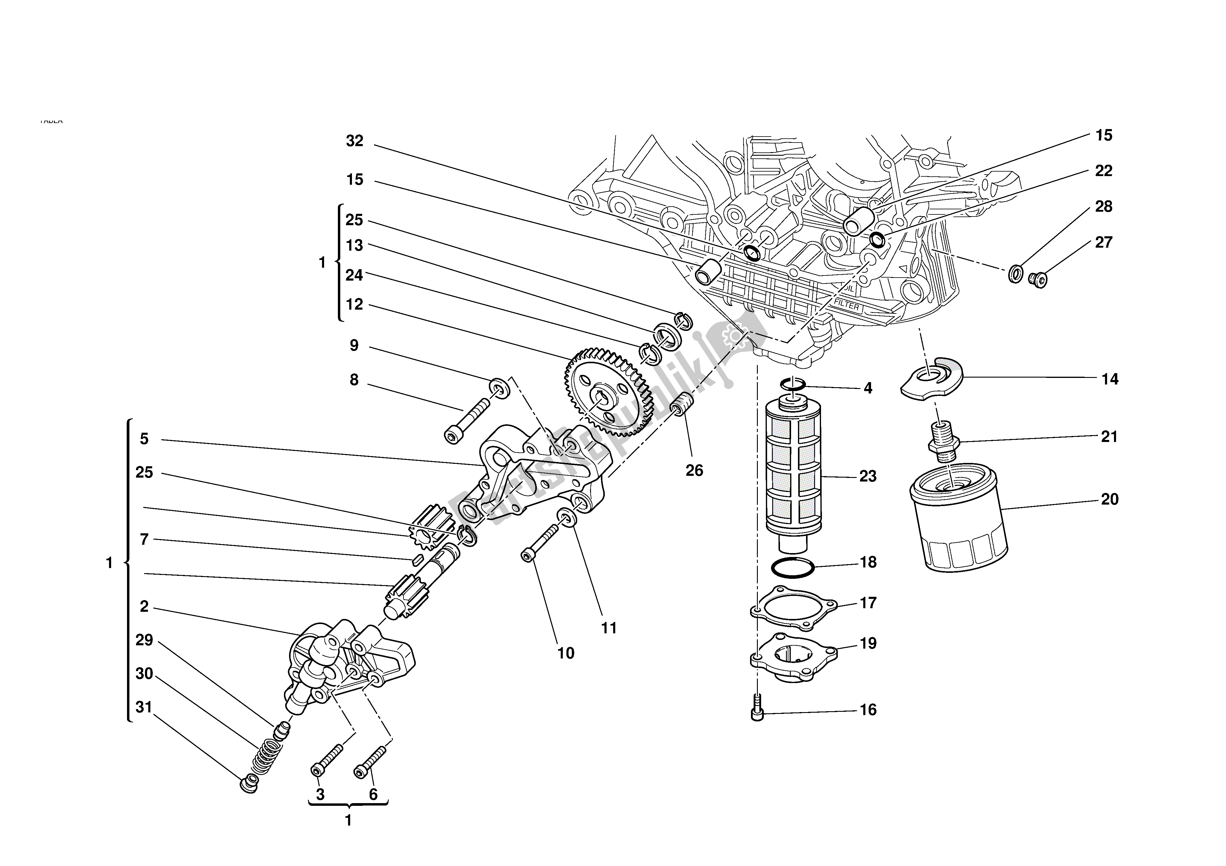 Todas las partes para Filtros Y Bomba De Aceite de Ducati 998R 2002