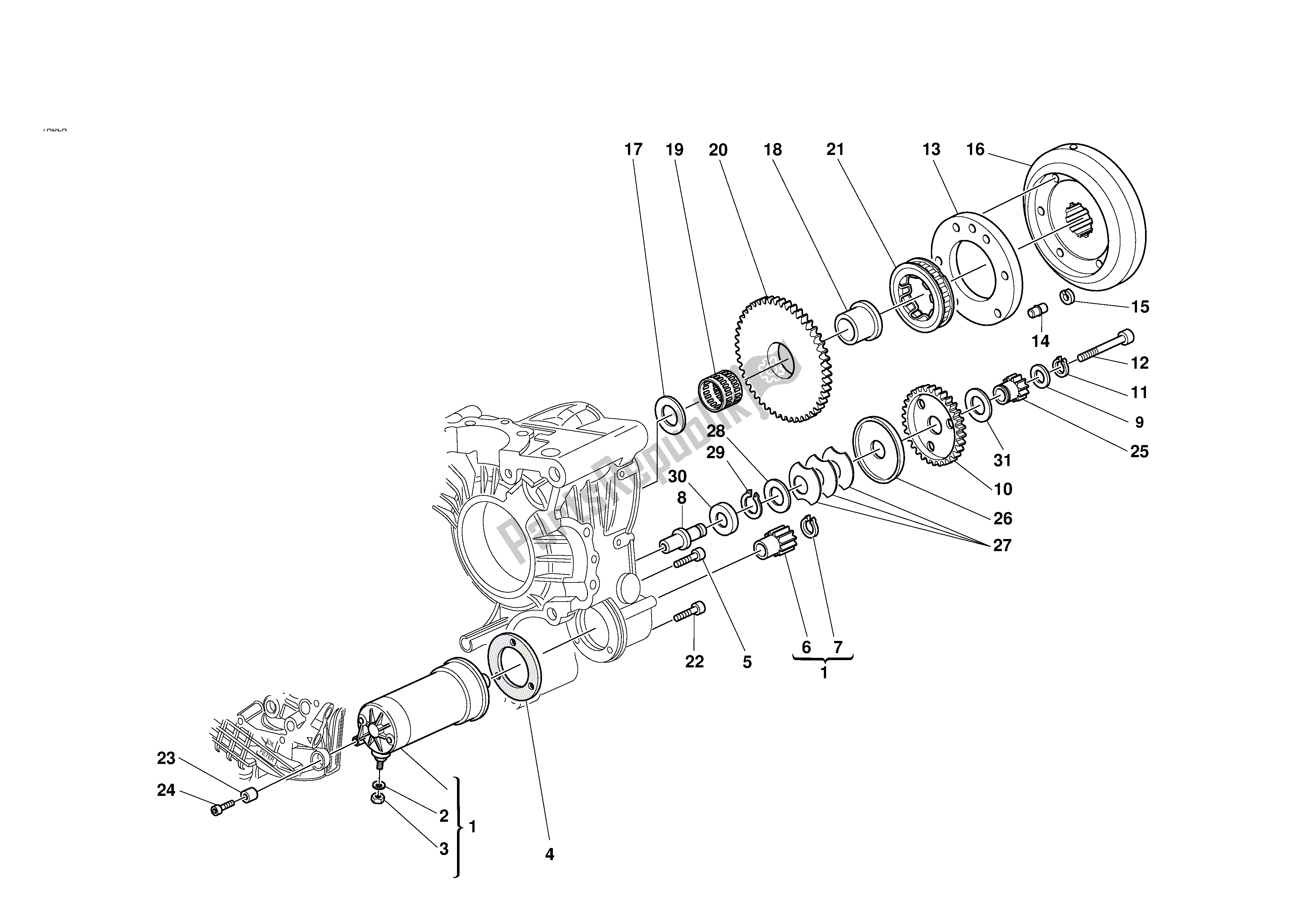 Alle onderdelen voor de Elektrische Starter Andignition van de Ducati 998R 2002