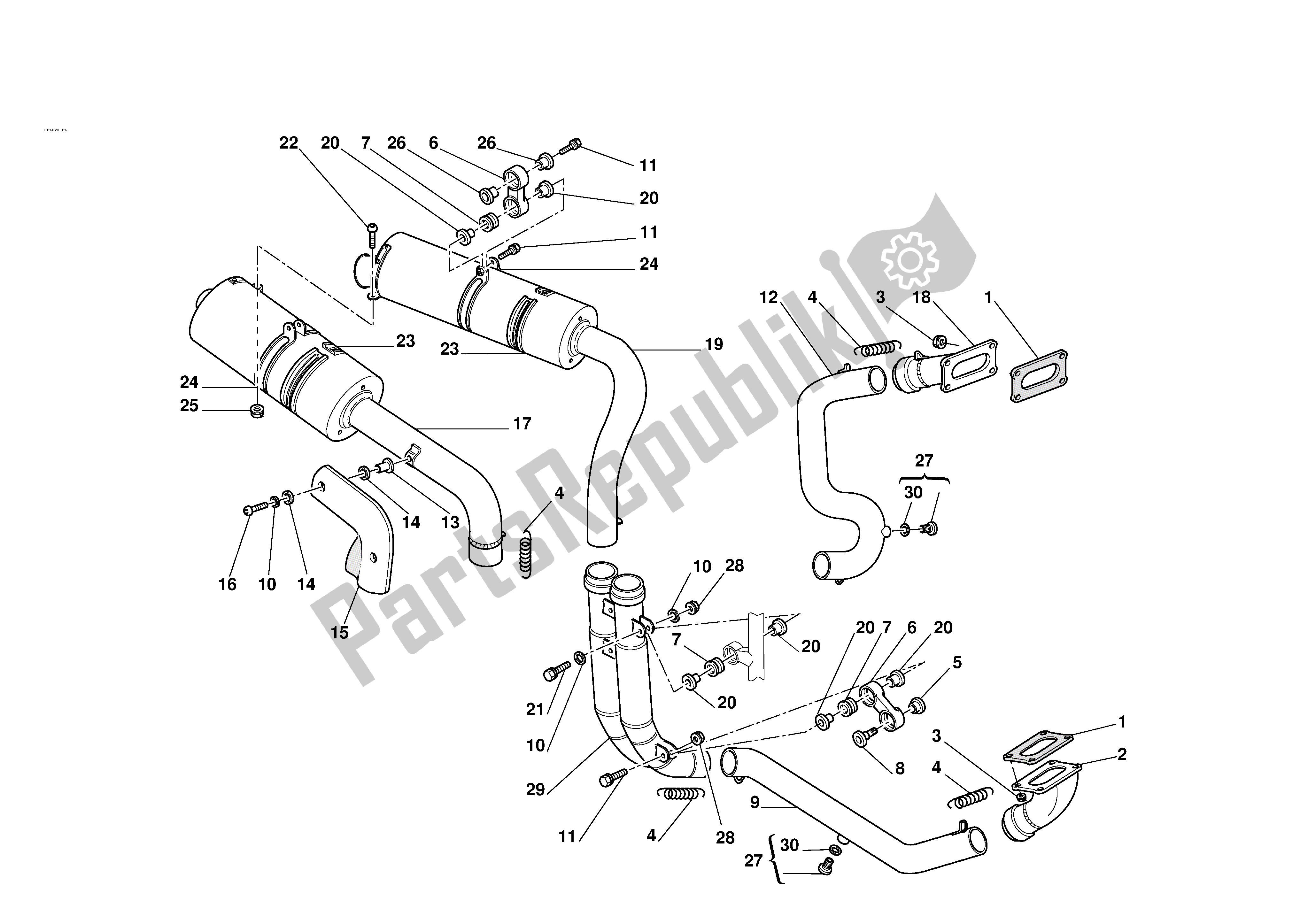 Todas las partes para Sistema De Escape de Ducati 998R 2002