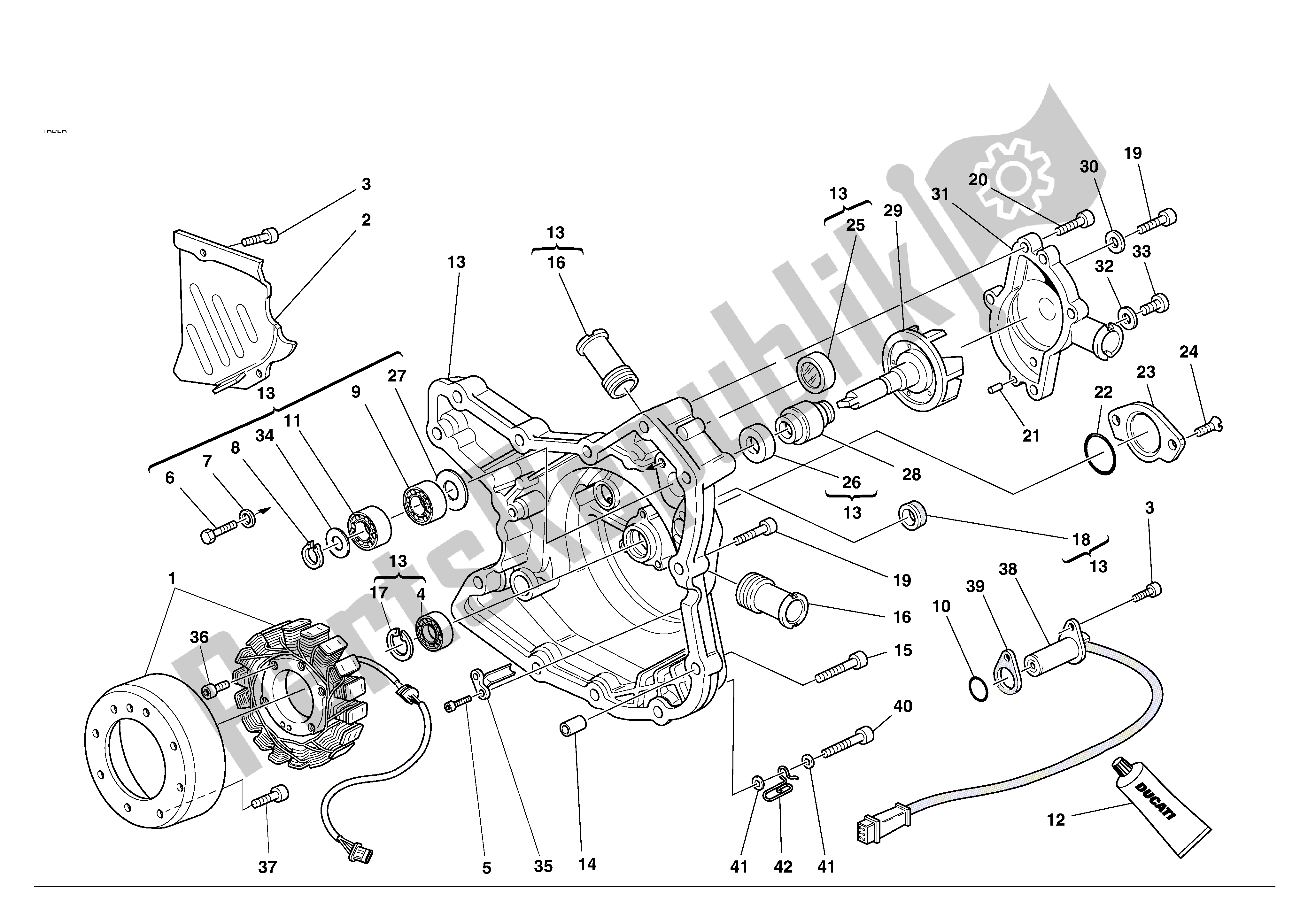 Tutte le parti per il Pompa Dell'acqua - Coperchio Dell'alternatore del Ducati 998S 2002