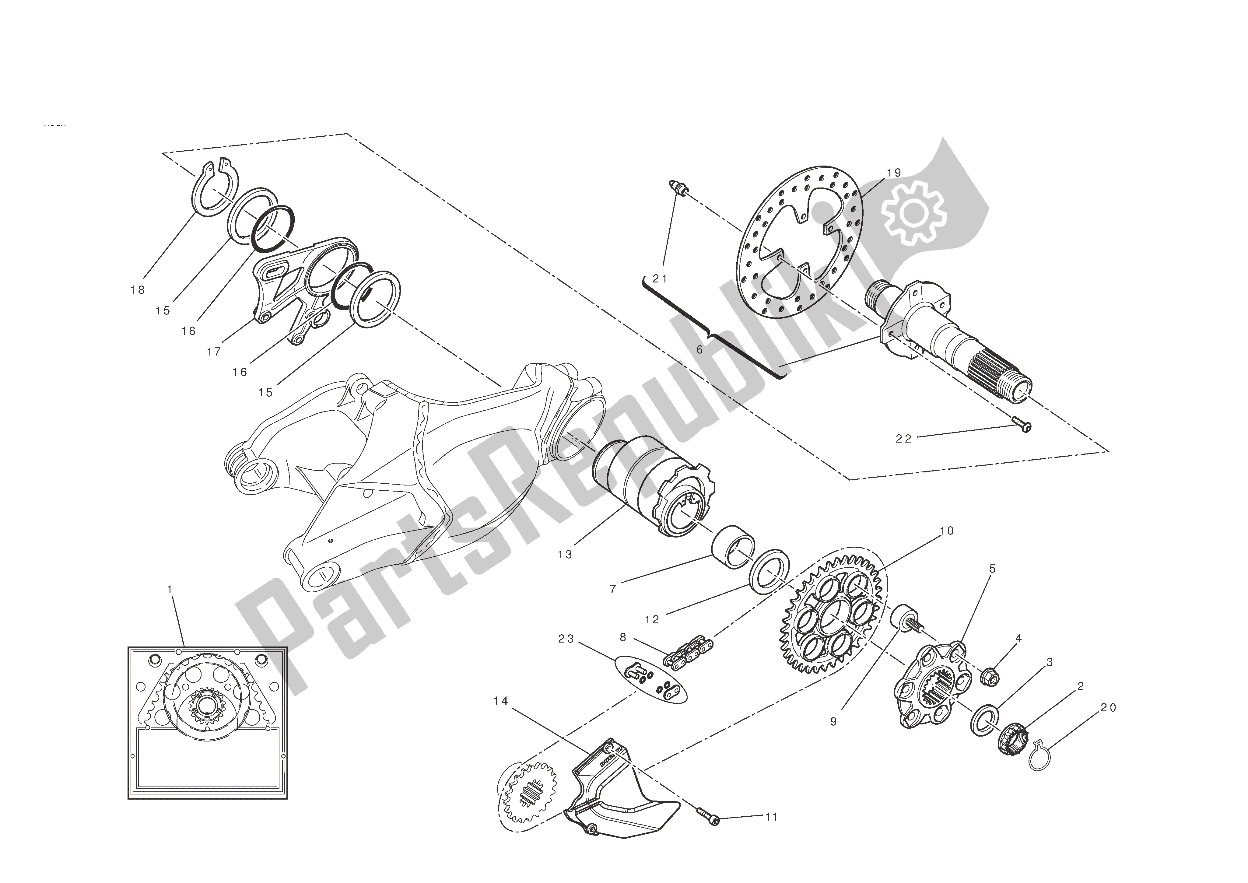 Todas las partes para Eje De La Rueda Trasera de Ducati 1198 2011