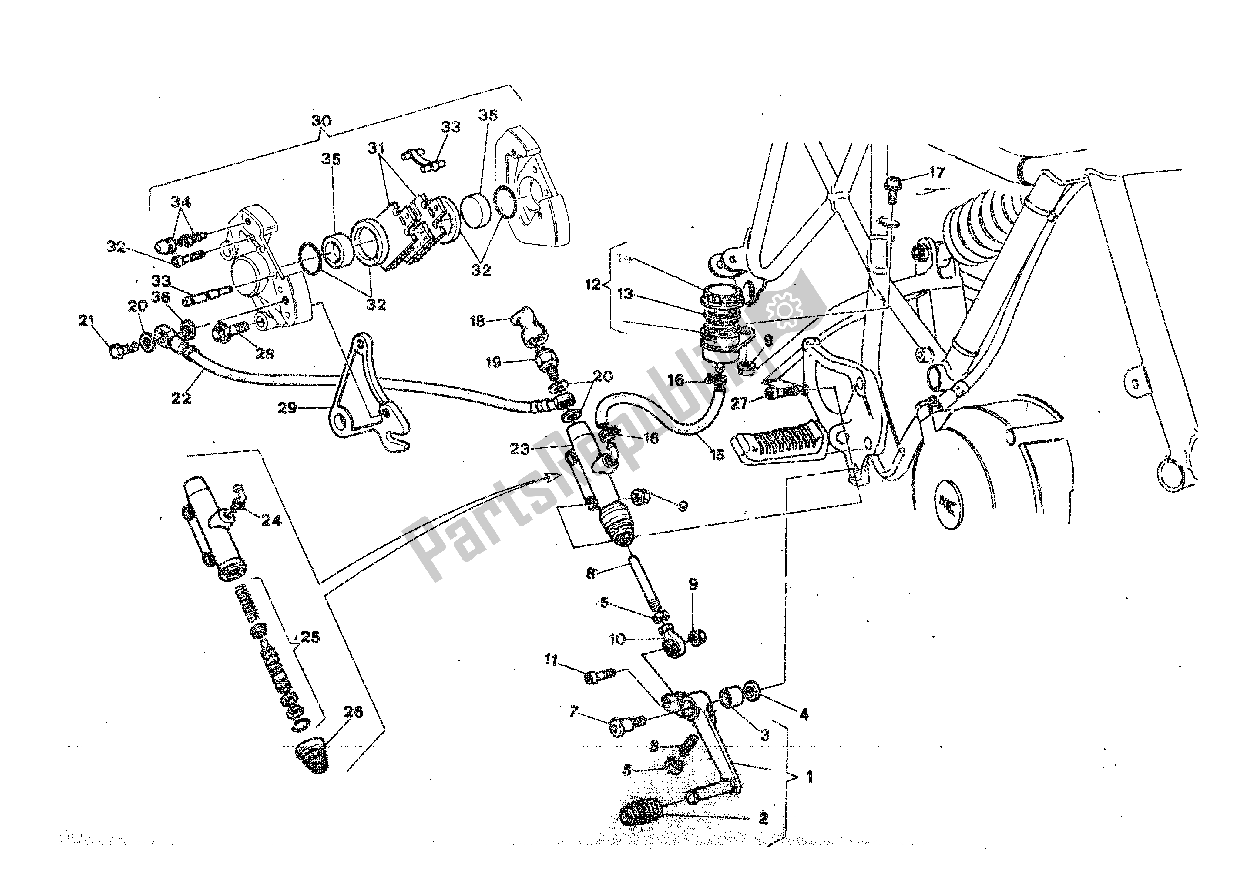 Tutte le parti per il Freno Idraulico Posteriore del Ducati 750 Sport 1988